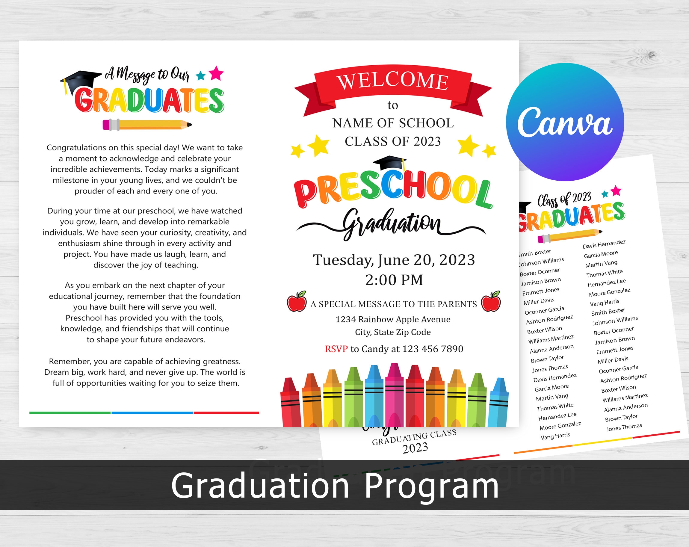 Preschool Graduation Editable Preschool Graduation Program Preschool Grad Preschool Graduation Ceremony Canva Template DIY Editable Etsy