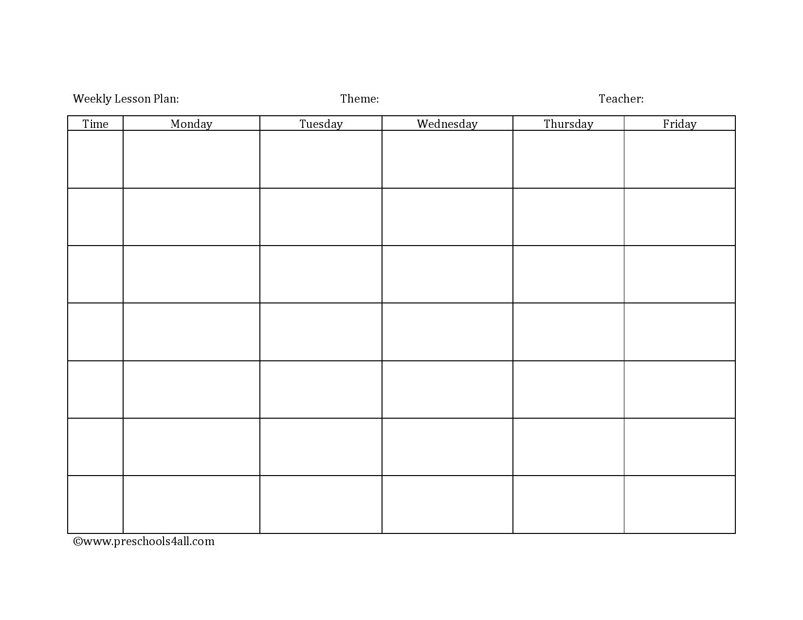 Free Printable Preschool Lesson Planner