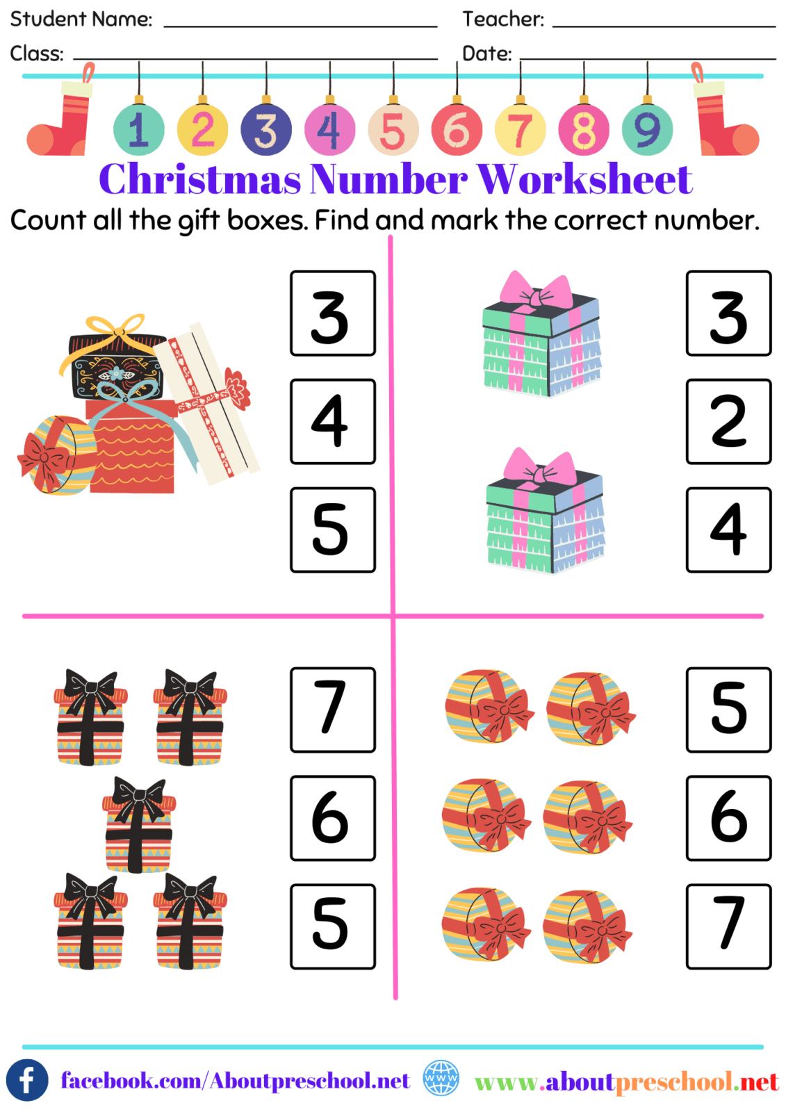 Printable Christmas Numbers Worksheets For Preschoolers