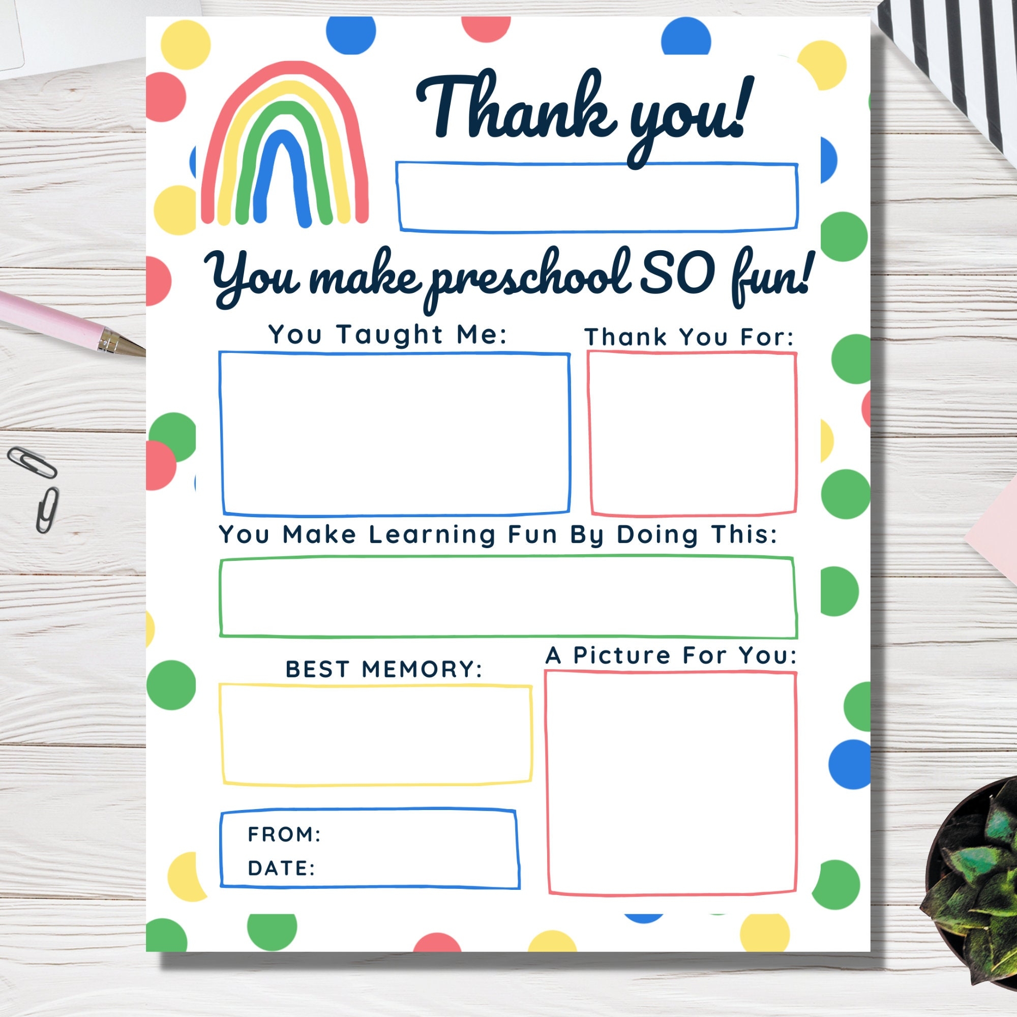 Free Printable Preschool Teacher Thankyou Cards