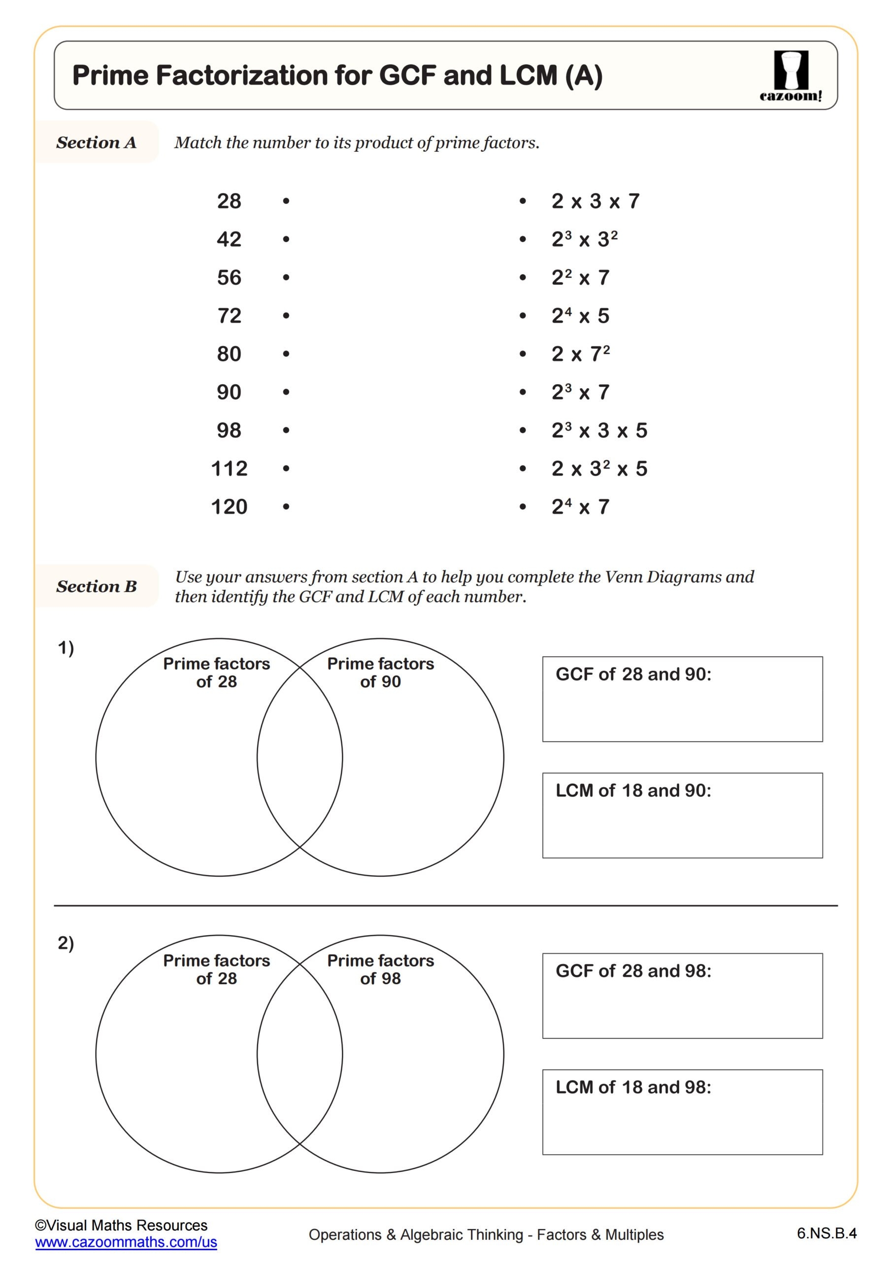 Greatest Common Factor Free Printable Worksheets