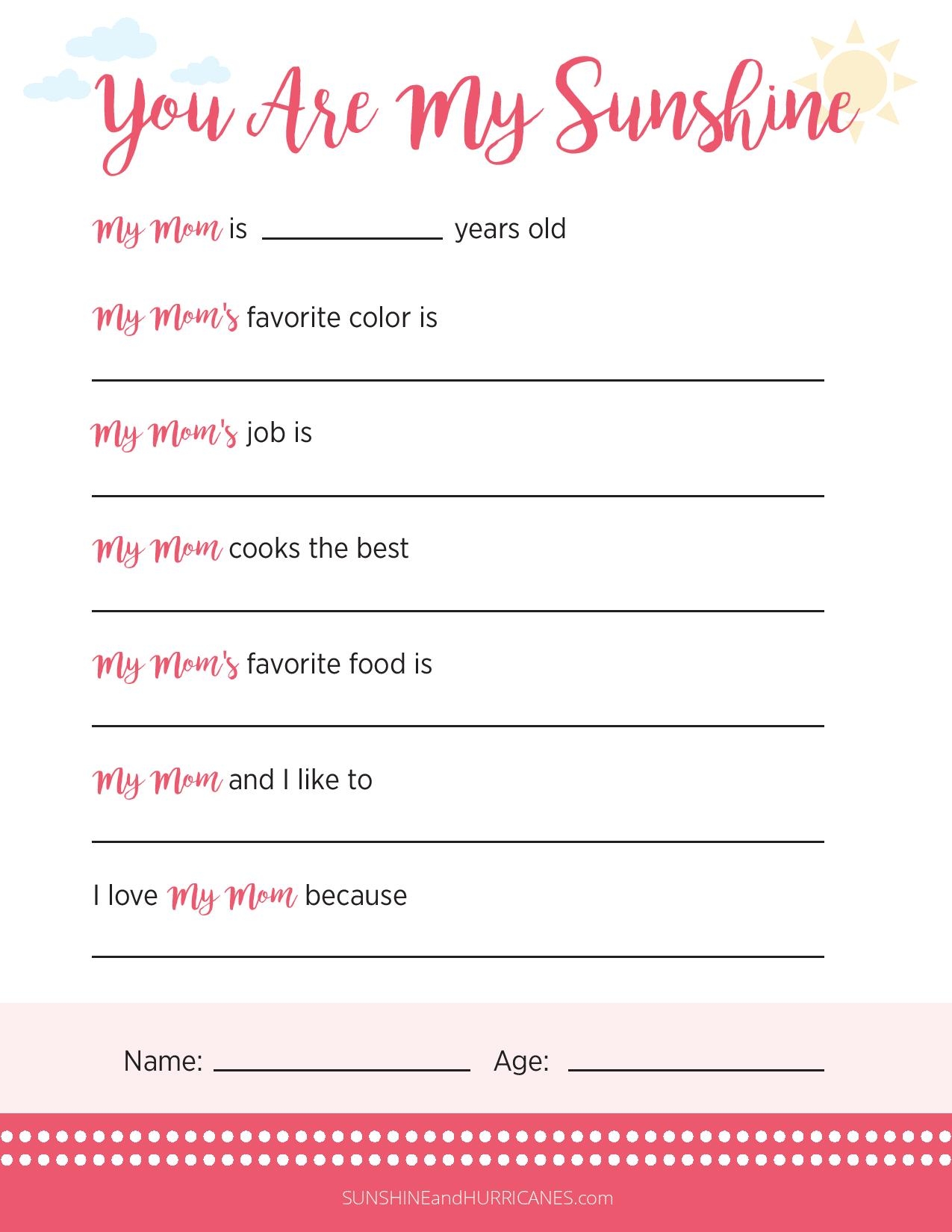 Printable Mother s Day Questionnaire