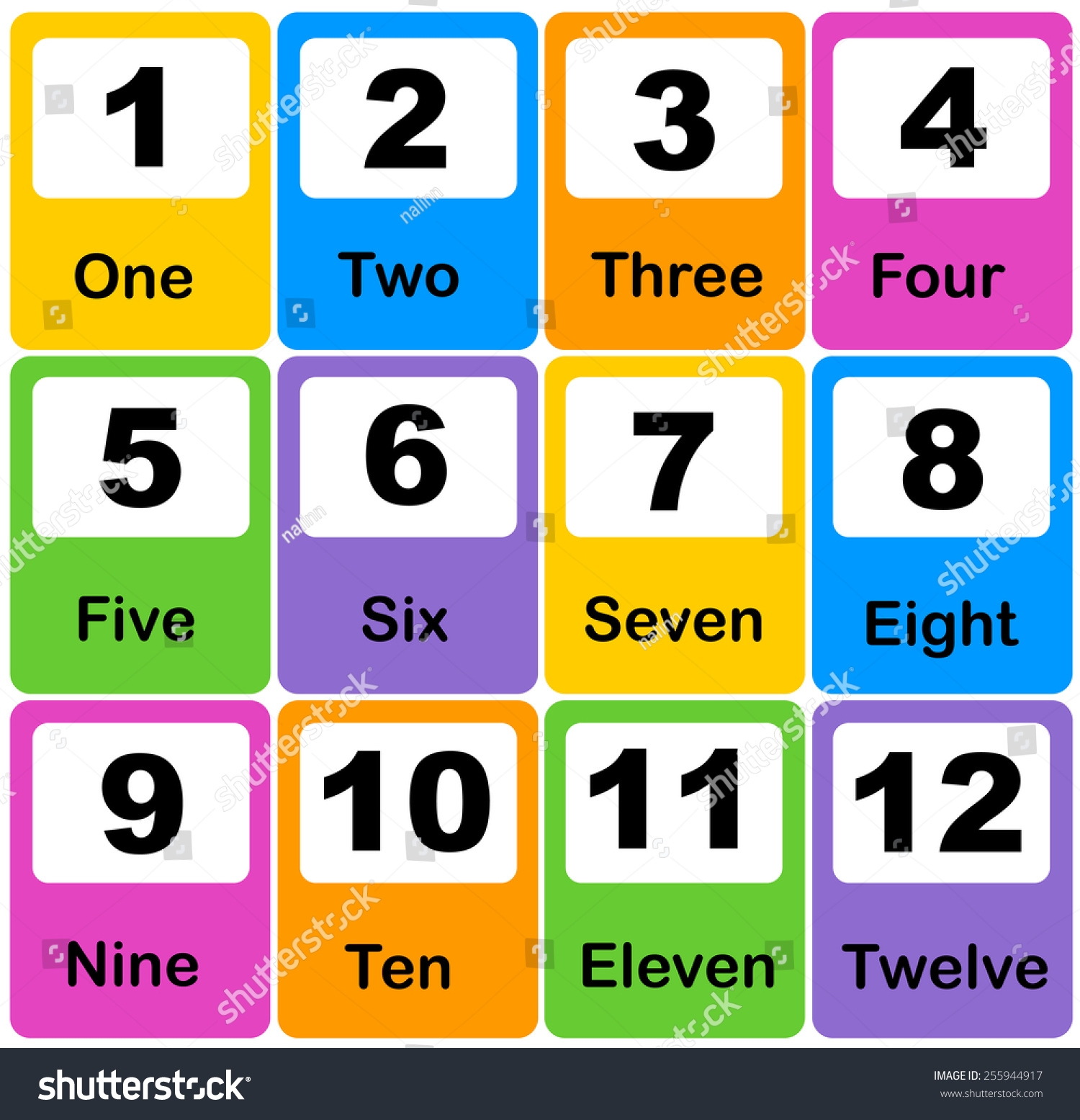 Printable Number Learning Cards Preschool Kindergarten Stock Vector Royalty Free 255944917 Shutterstock