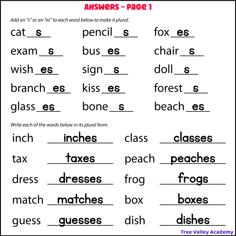 Free Printable Plurals Worksheets