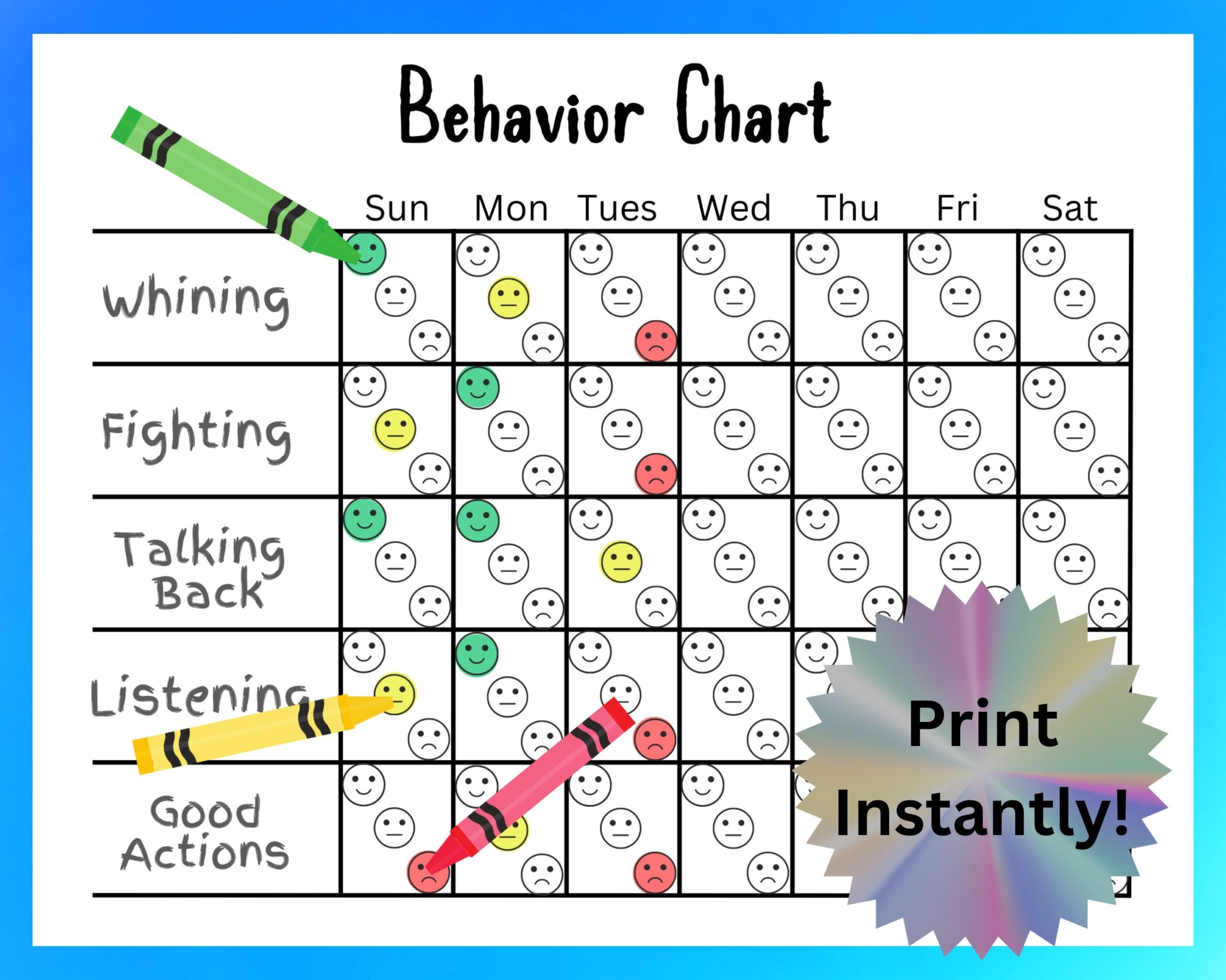 Printable Preschool Behavior Chart Etsy