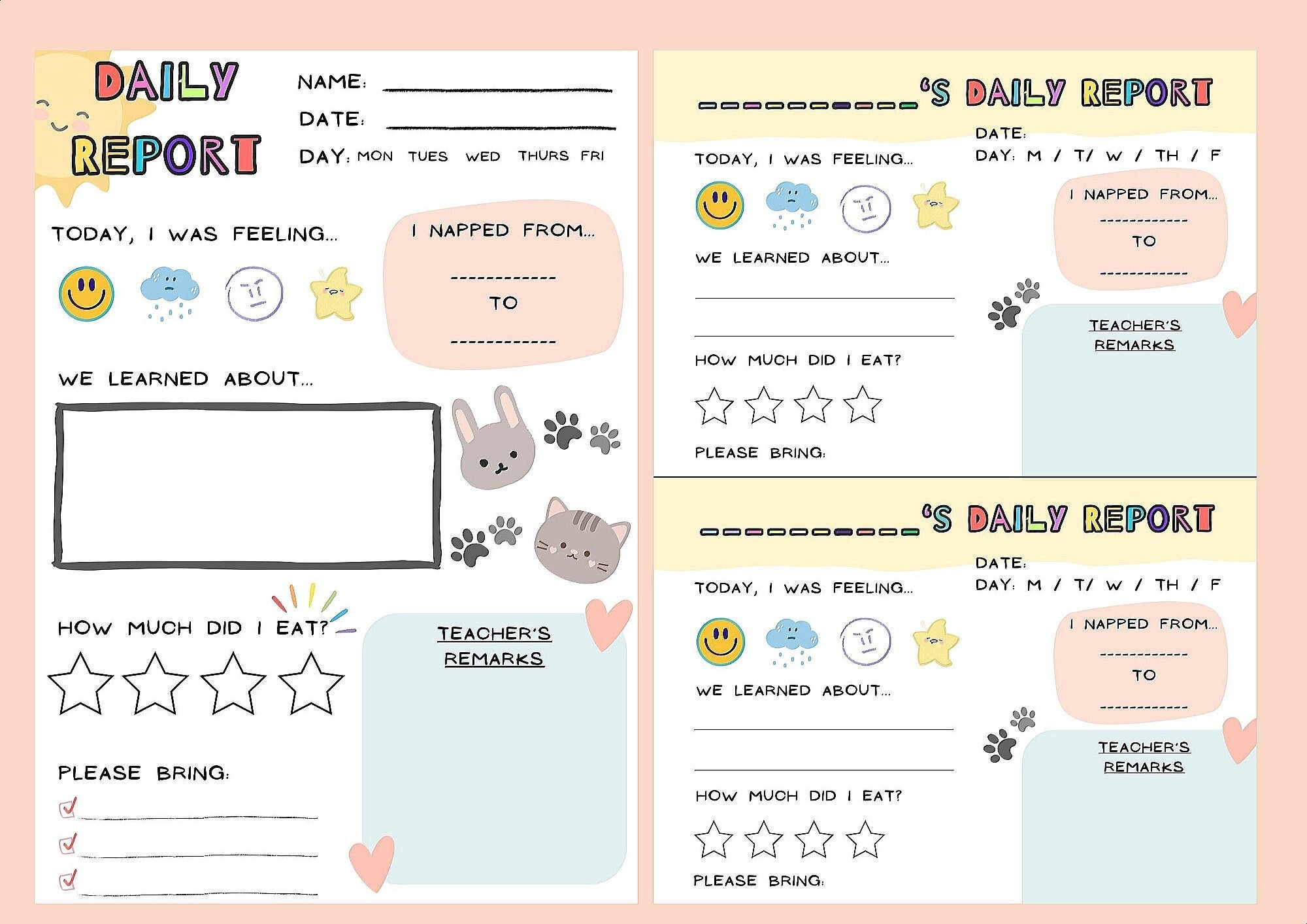 Printable Preschool Daily Report Printable Preschool Daily Report