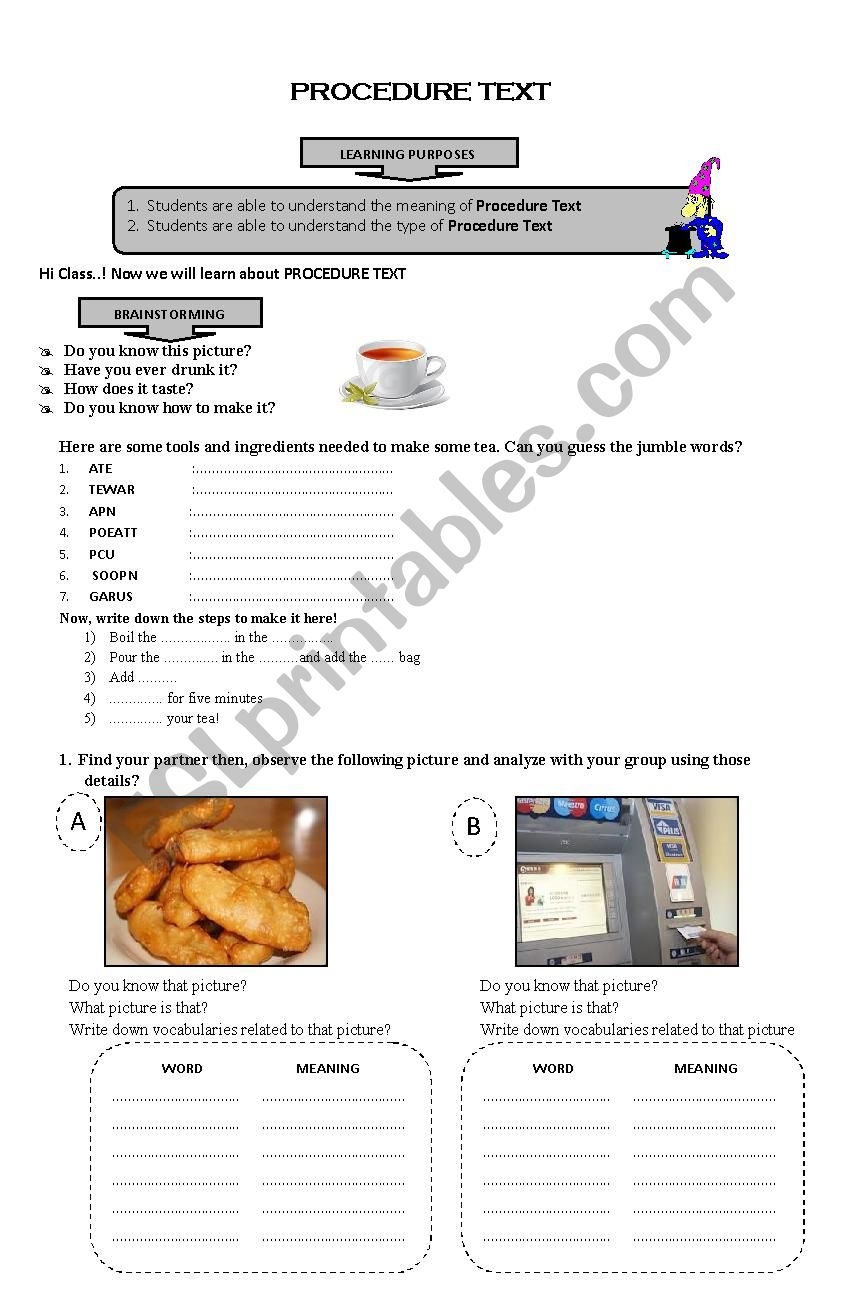 PROCEDURE TEXT ESL Worksheet By Mazaya Worksheets Library