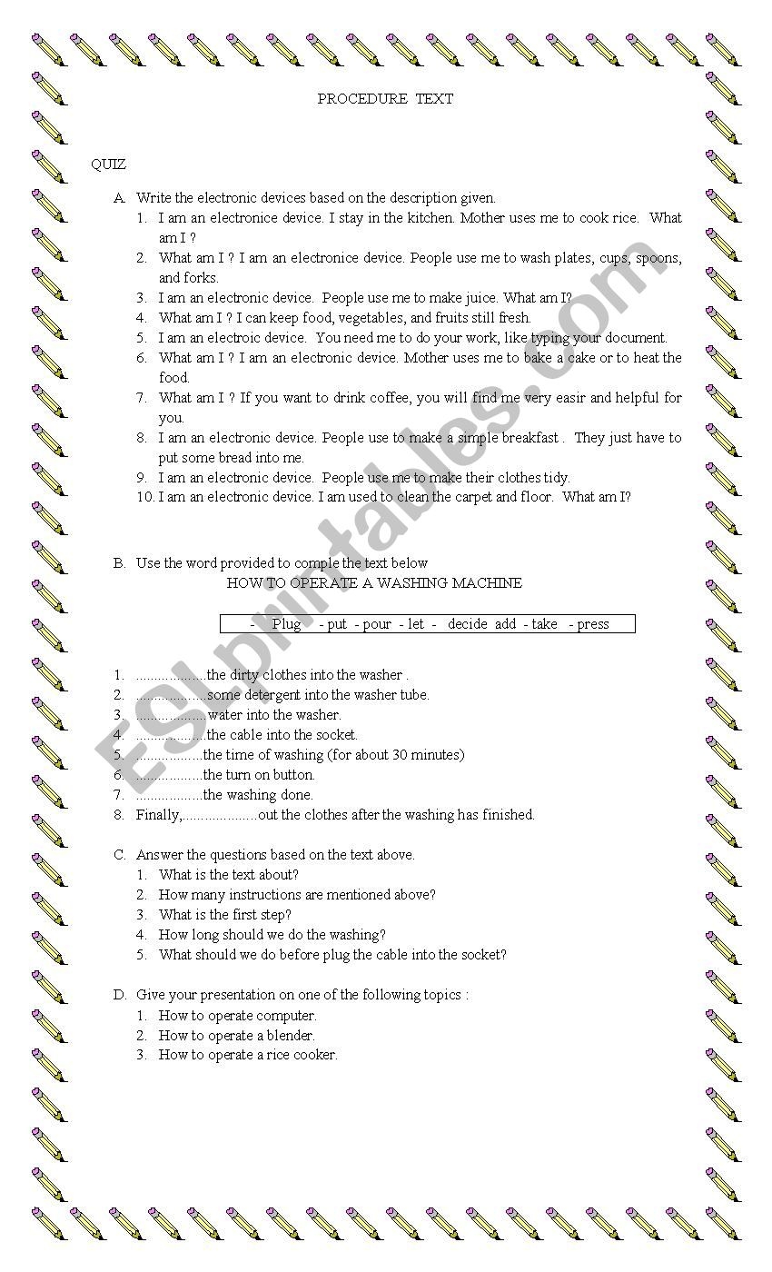 Procedure Text ESL Worksheet By Noor Aeni