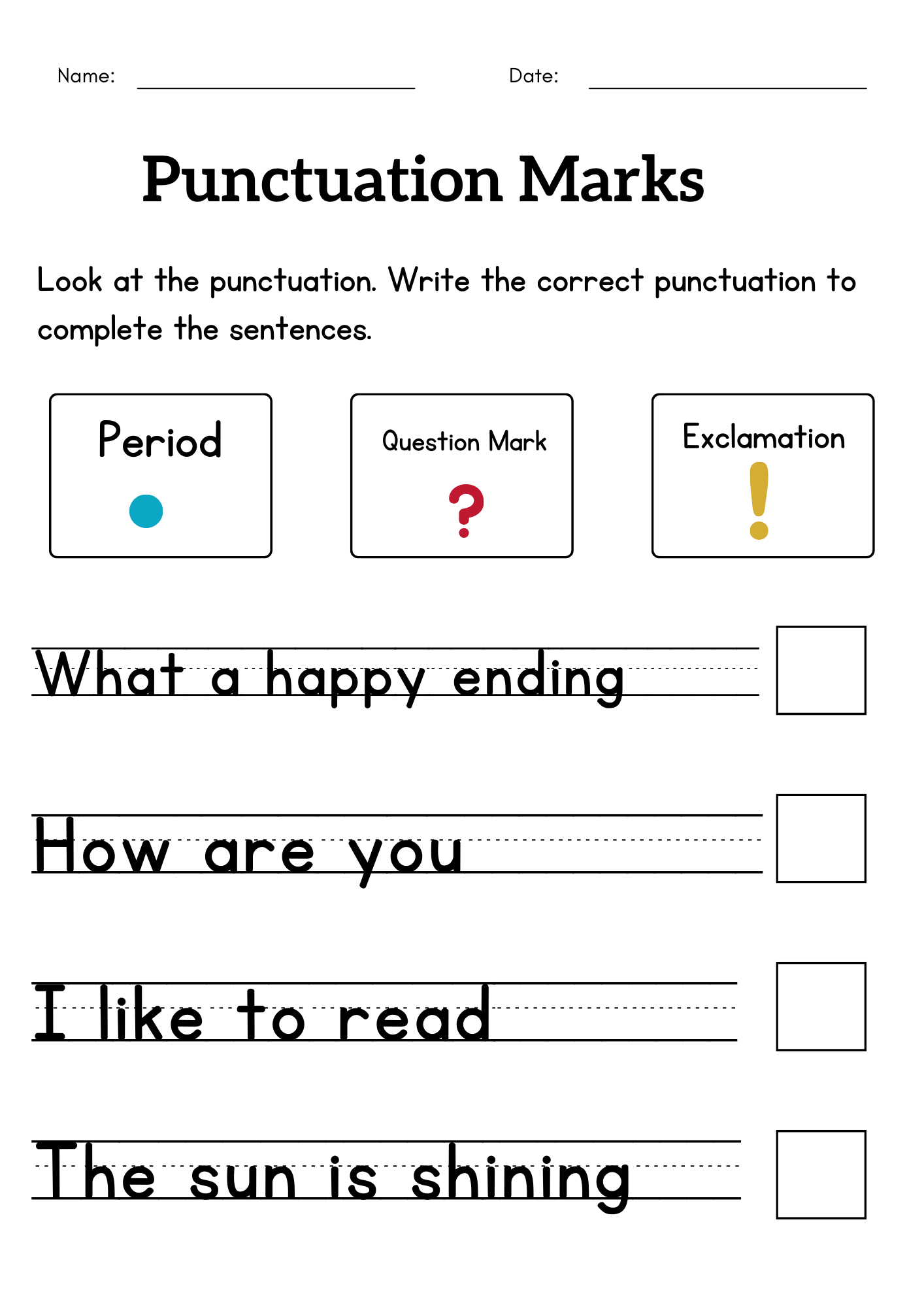 Punctuation Marks Worksheet For Grade 1 Or 2 Exclamation Mark 