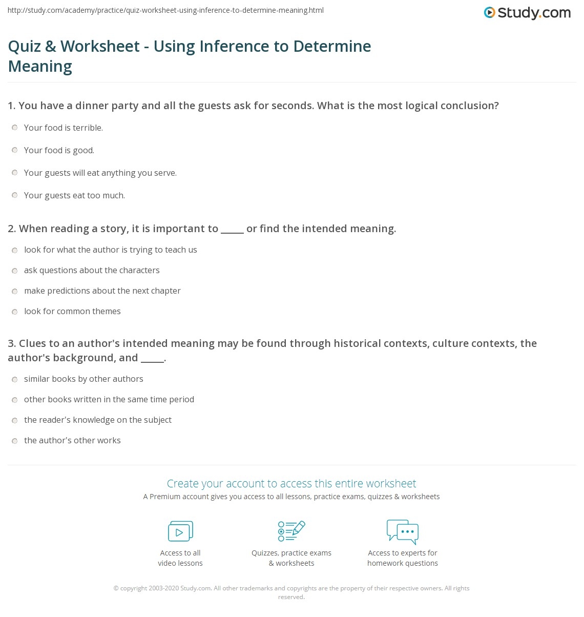 Quiz U0026 Worksheet Using Inference To Determine Meaning Study Quiz U0026 Worksheet Using Inference To Determine Meaning Study