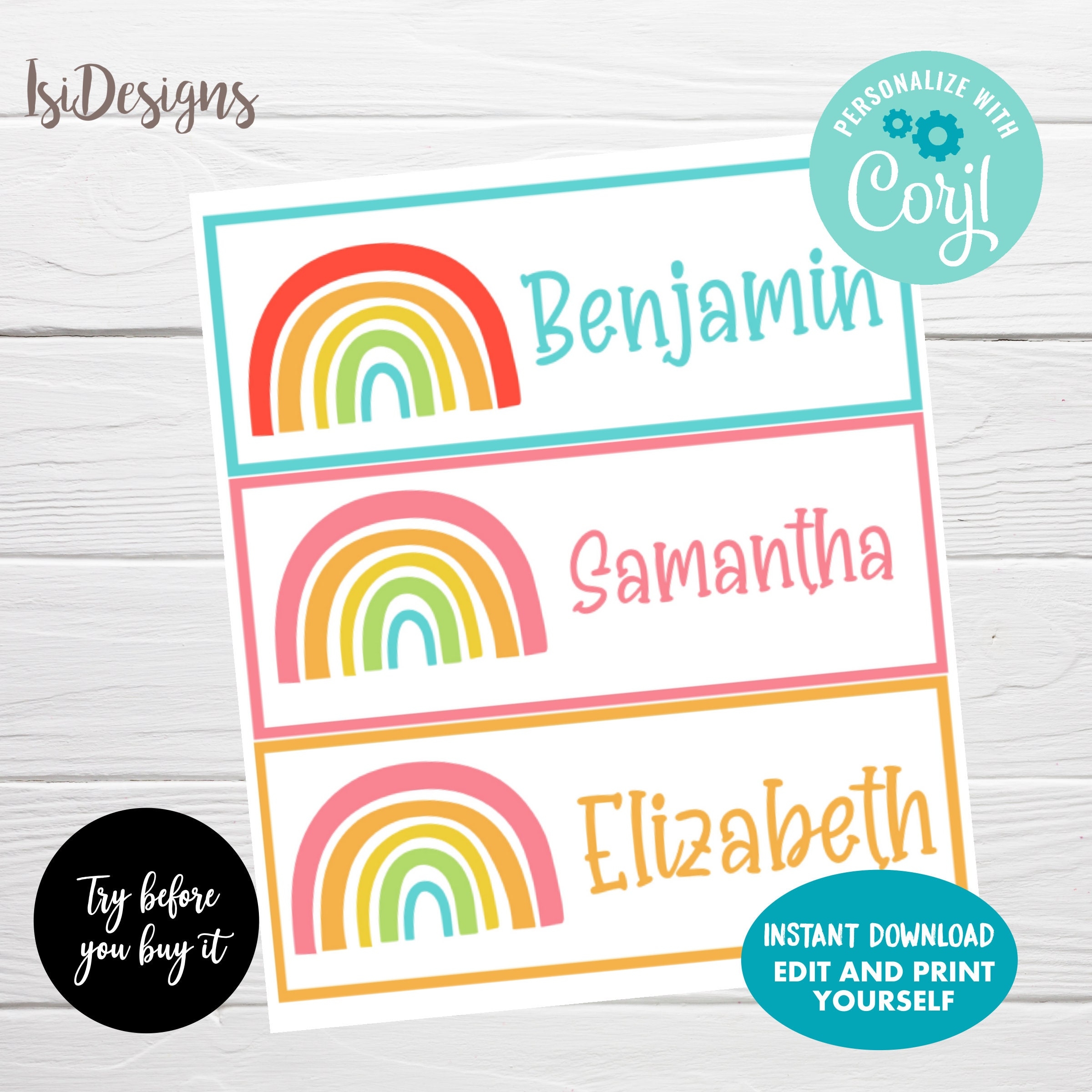 Rainbow Desk Name Labels Editable Classroom Name Labels Cubby 