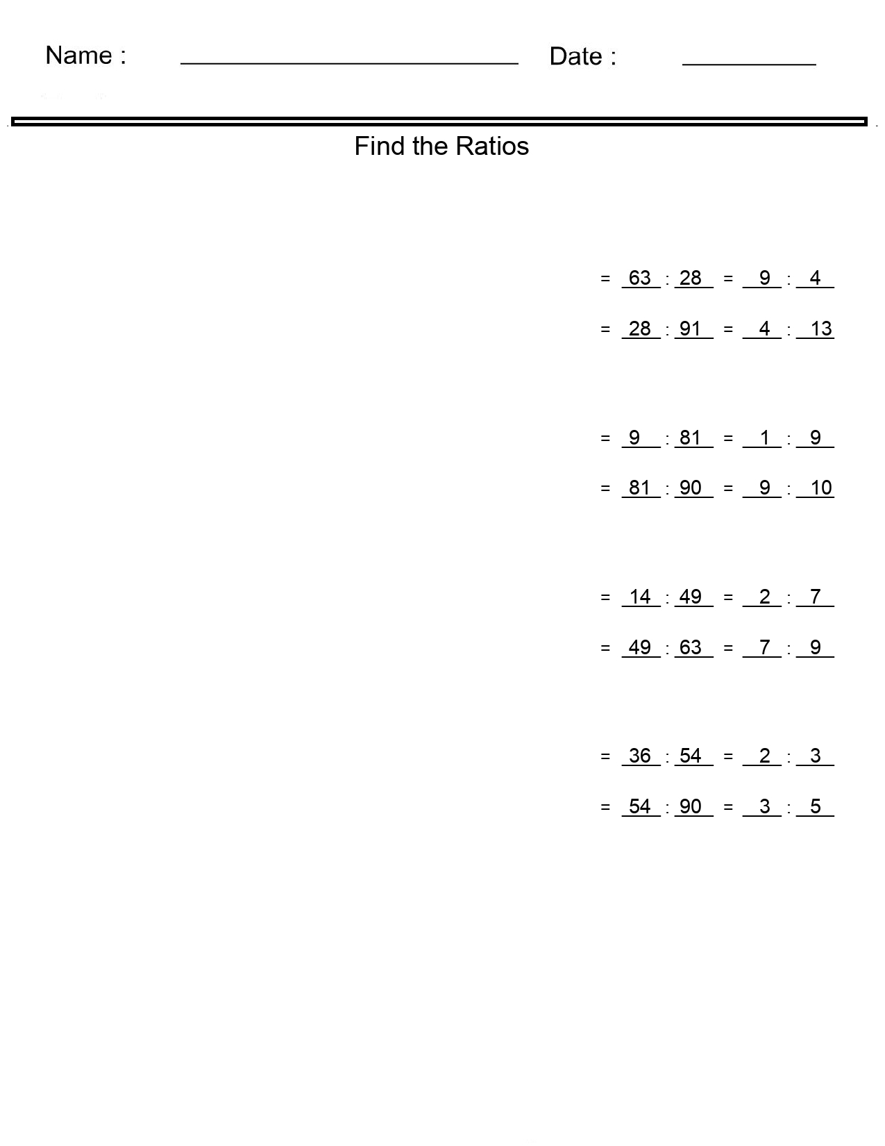 Ratio Worksheets Simple Ratio Worksheets Find The Ratios