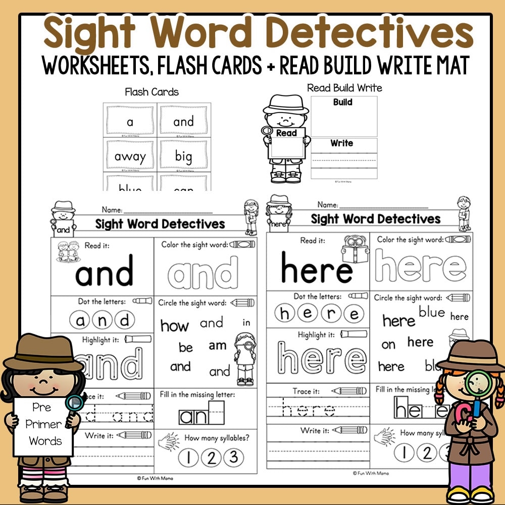 Read Build Write Sight Words Worksheets Pre Primer Sight Word Detectives Fun With Mama Shop