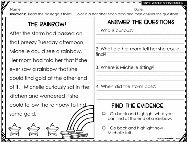 Reading Comprehension Answering WH Questions MARCH 3 LEVELS