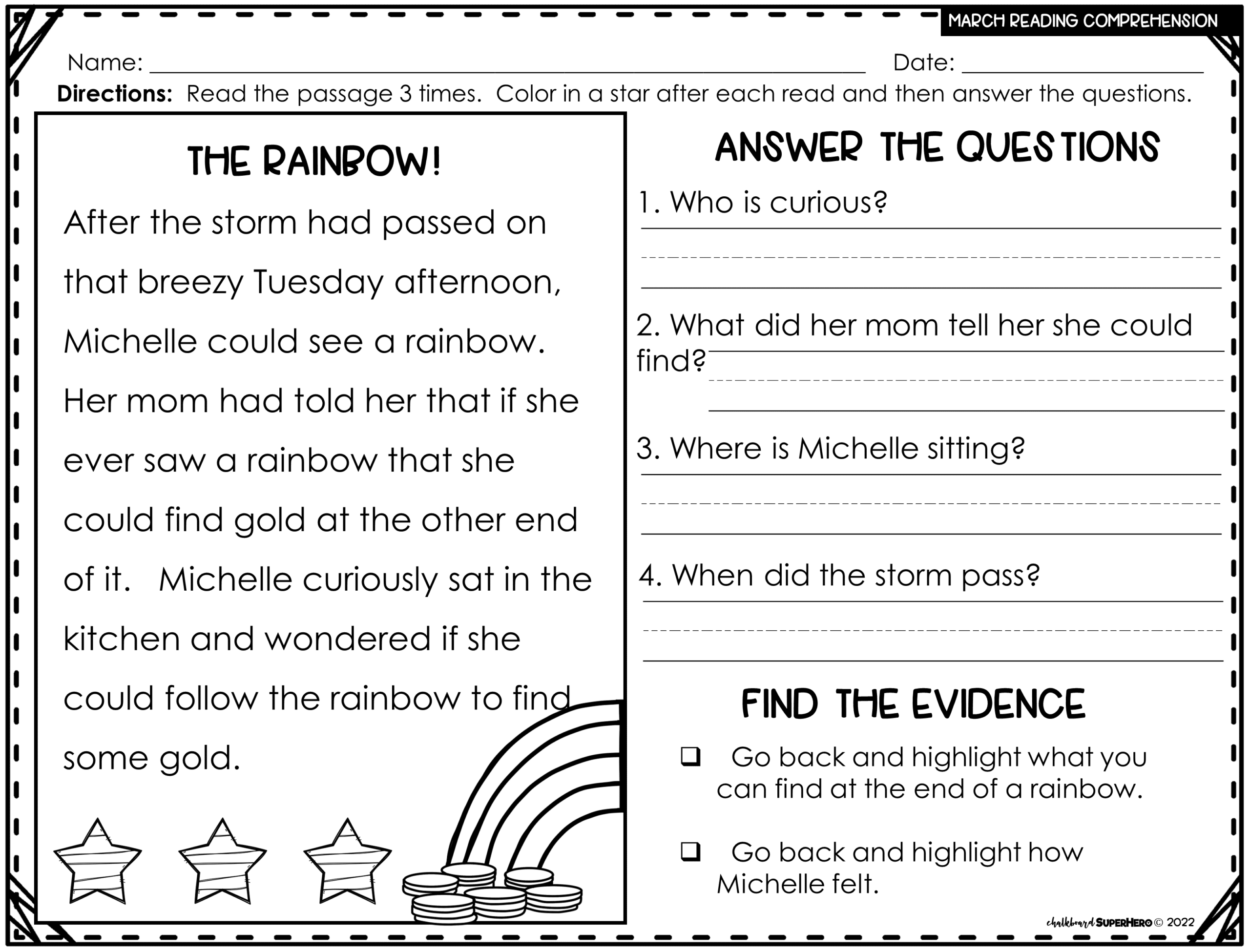 Reading Comprehension Answering WH Questions MARCH 3 LEVELS 