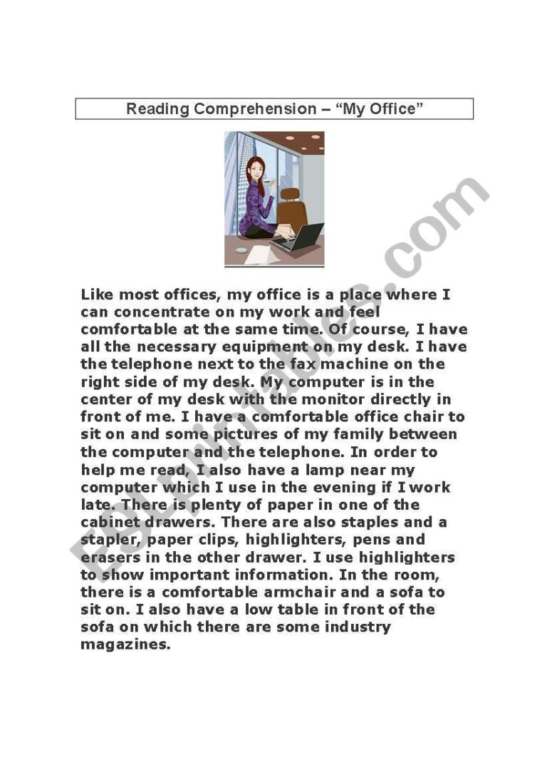 Reading Comprehension Exercise Focusing On Prepositions Of Location