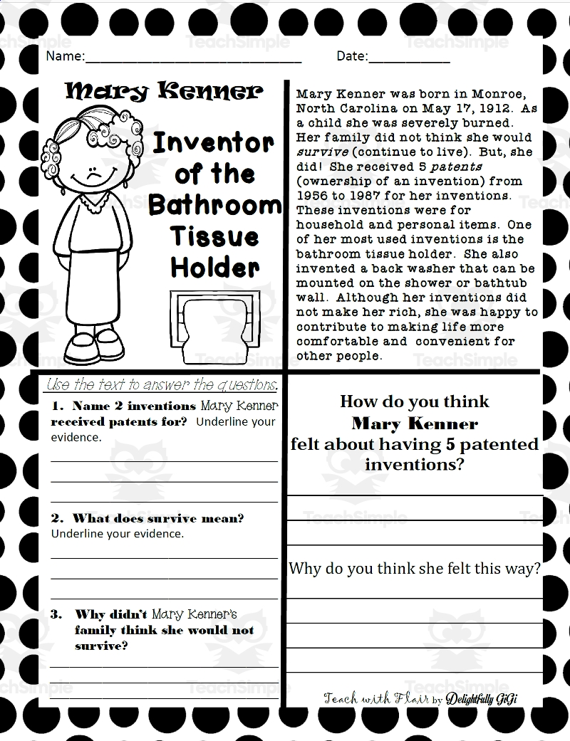 Reading Comprehension For Black History Month Mary Kenner