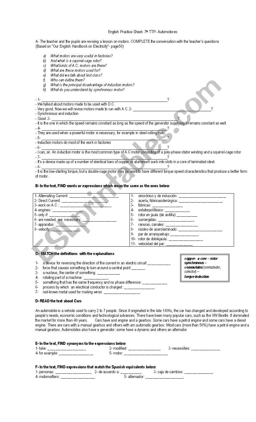 Reading Comprehension Mechanics Automobiles ESL Worksheet By Marielabus73 Reading Comprehension Mechanics Automobiles ESL Worksheet By Marielabus73