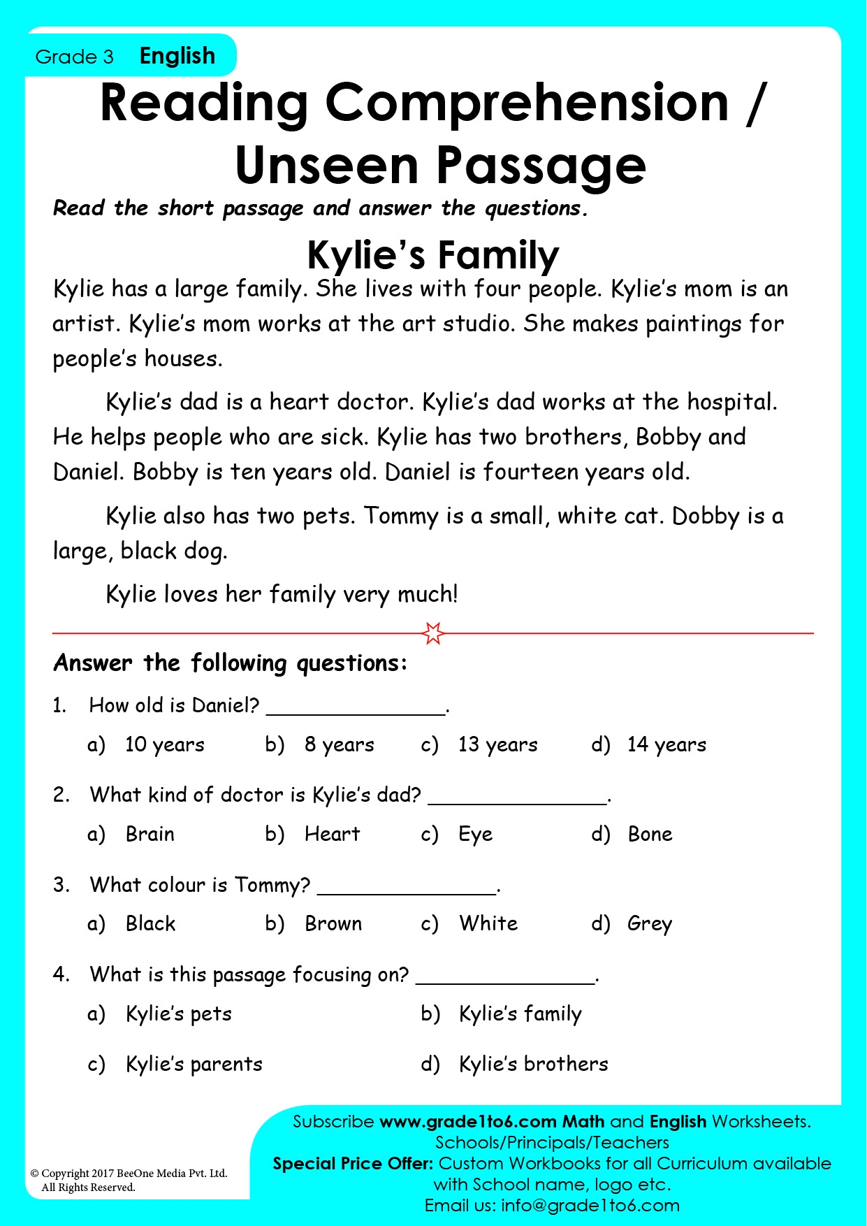 Worksheet Reading Comprehension Grade 3