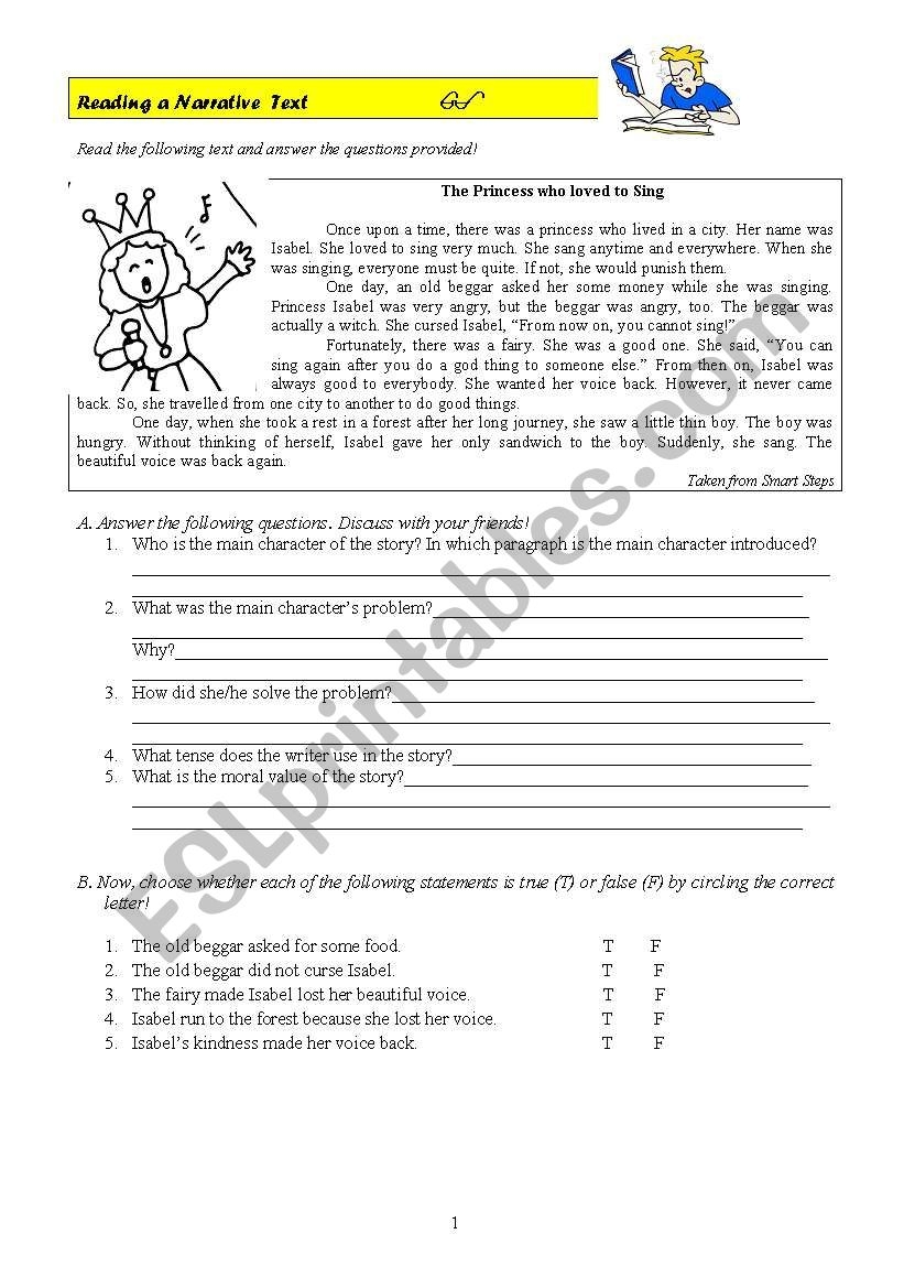 Narrative Reading Comprehension Worksheets