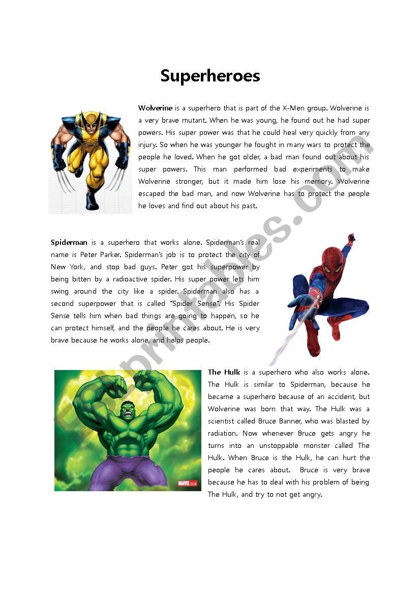 READING SUPERHEROES ESL Worksheet By Karluchitas READING SUPERHEROES ESL Worksheet By Karluchitas