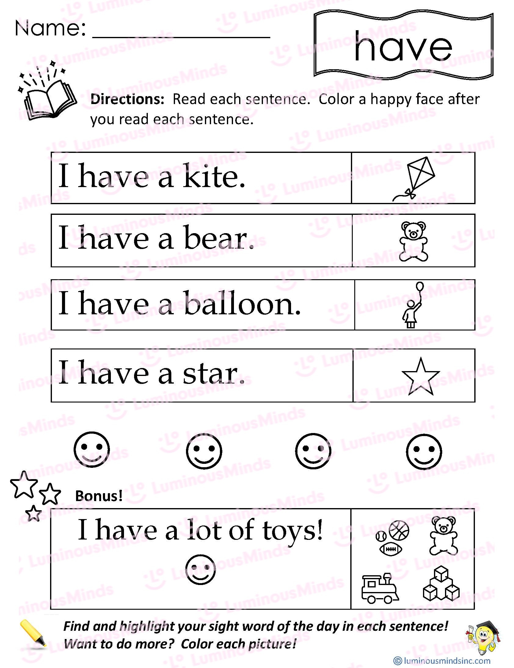 Sight Word Reading Comprehension Worksheets Sight Word Reading Comprehension Worksheets