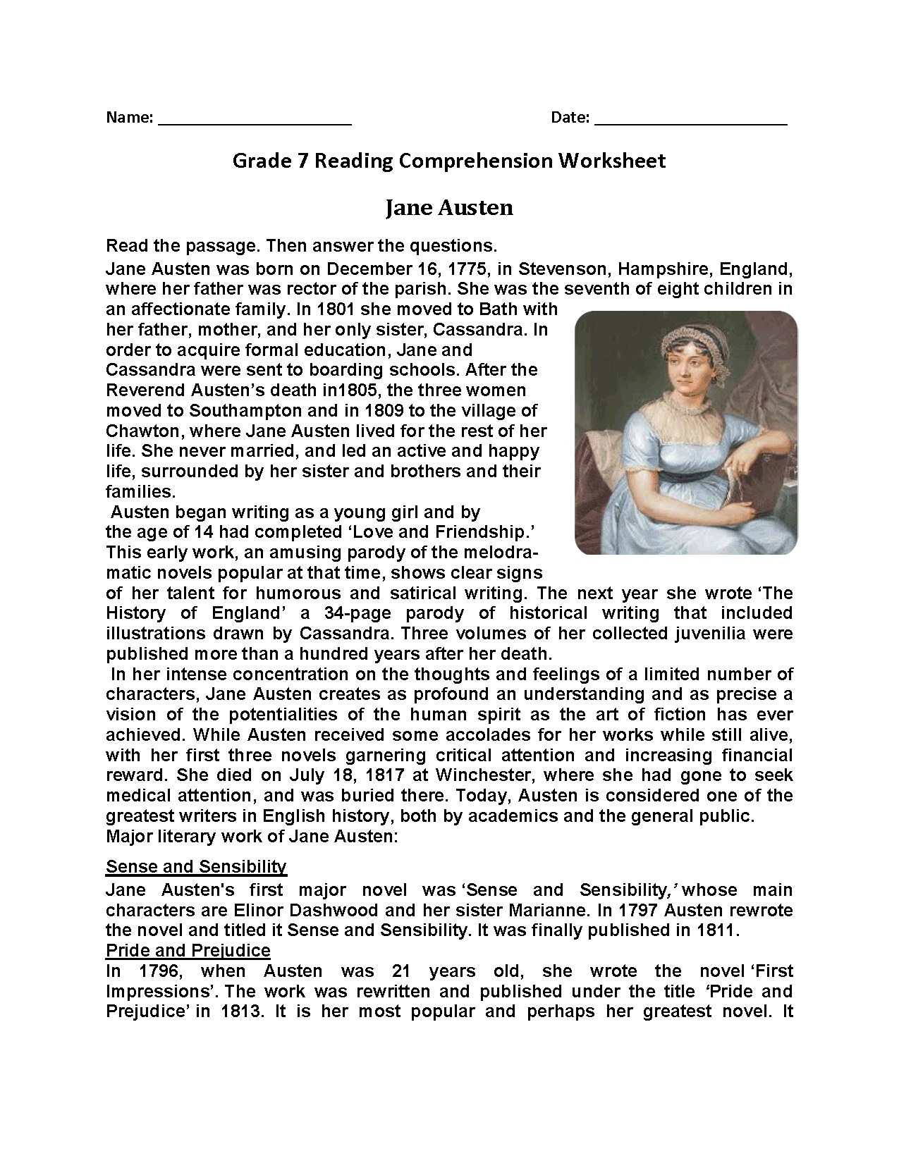 Reading Comprehension Worksheets For Seventh Grade Reading Comprehension Worksheets For Seventh Grade