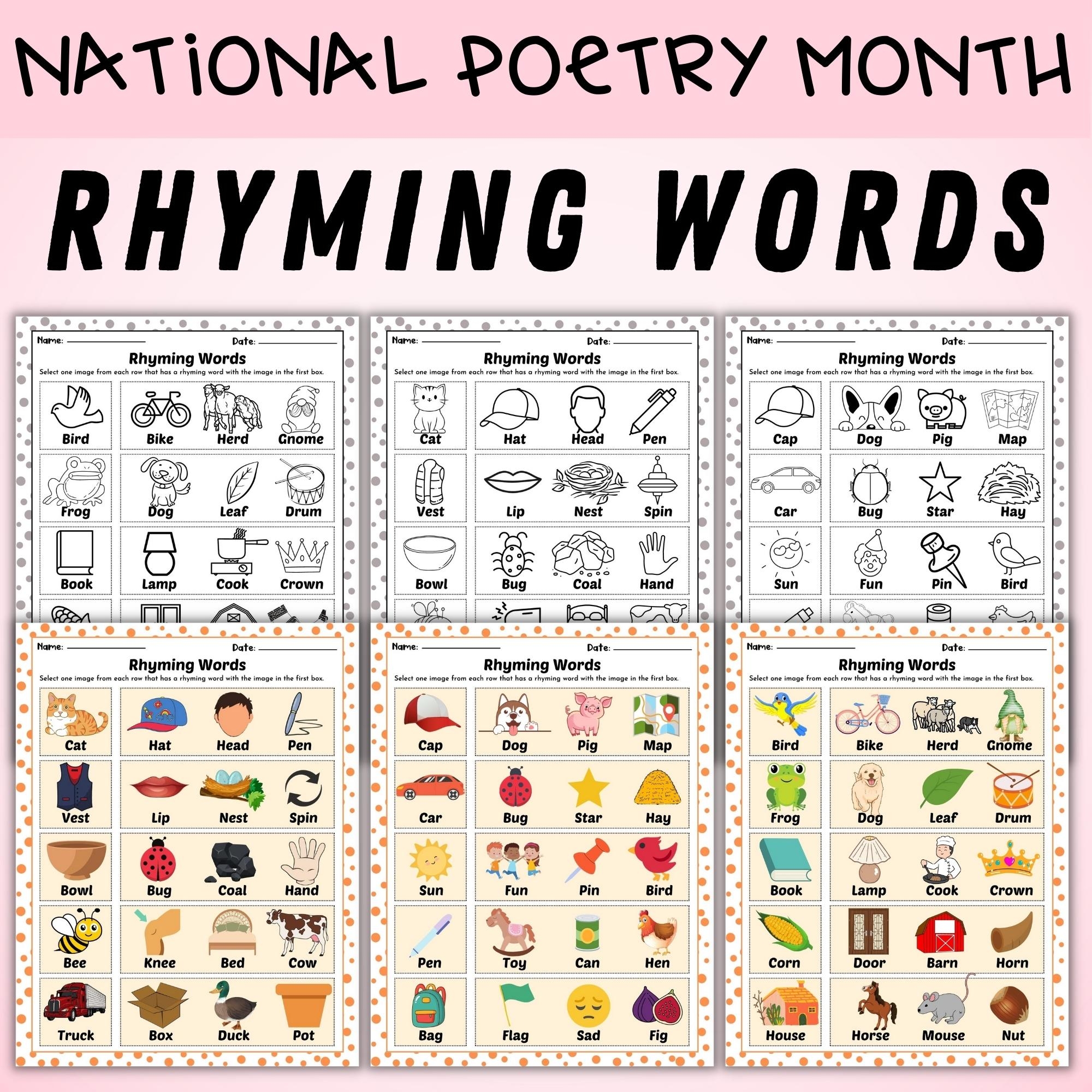 Rhyming Words Worksheets Kindergartners National Poetry Month April Activity Made By Teachers Rhyming Words Worksheets Kindergartners National Poetry Month April Activity Made By Teachers