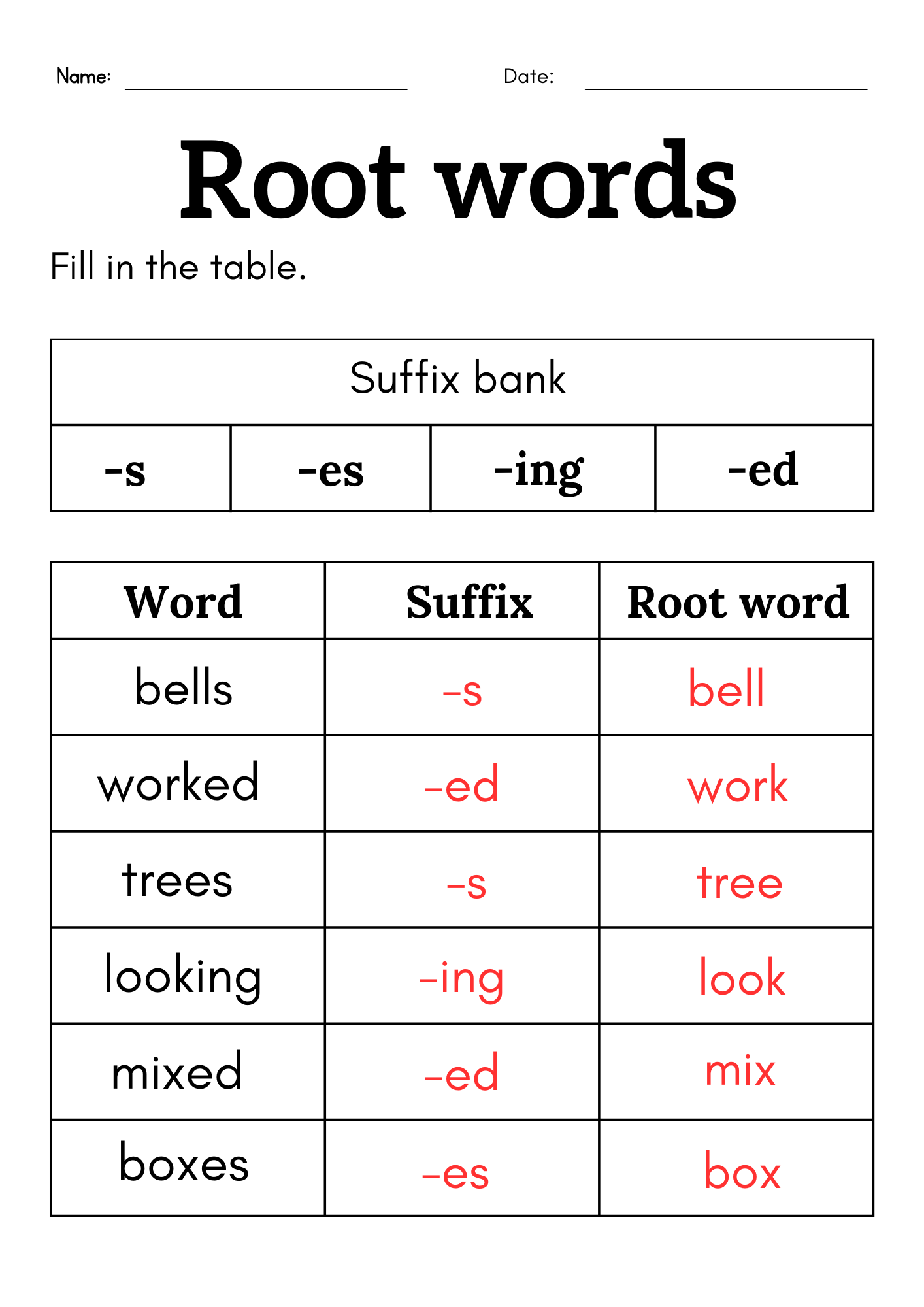 Root Words Worksheet For Grade 1 Or 2 Root Words And Affixes 