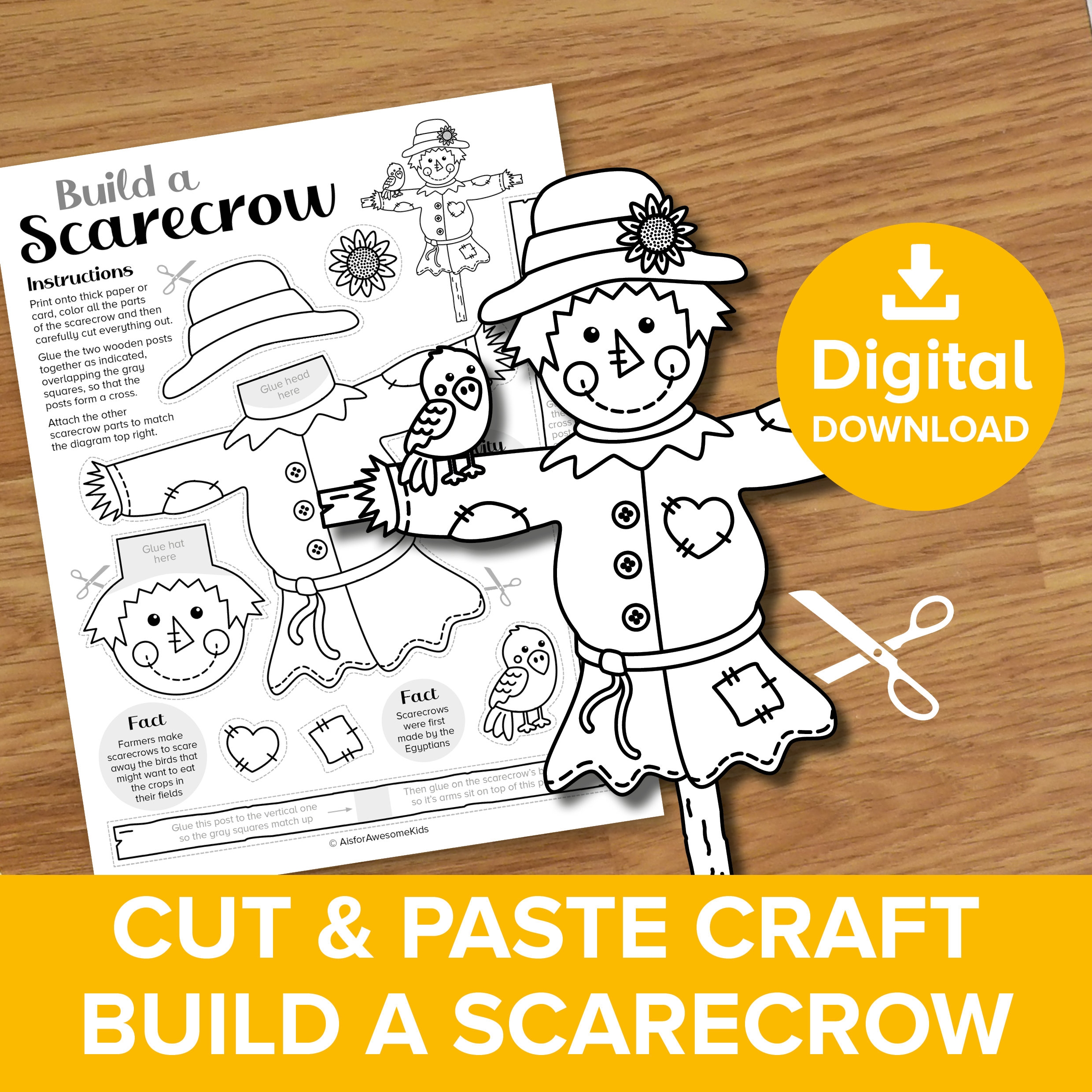 Scarecrow Cut U0026 Paste Craft Color And Build Autumn Straw Man 