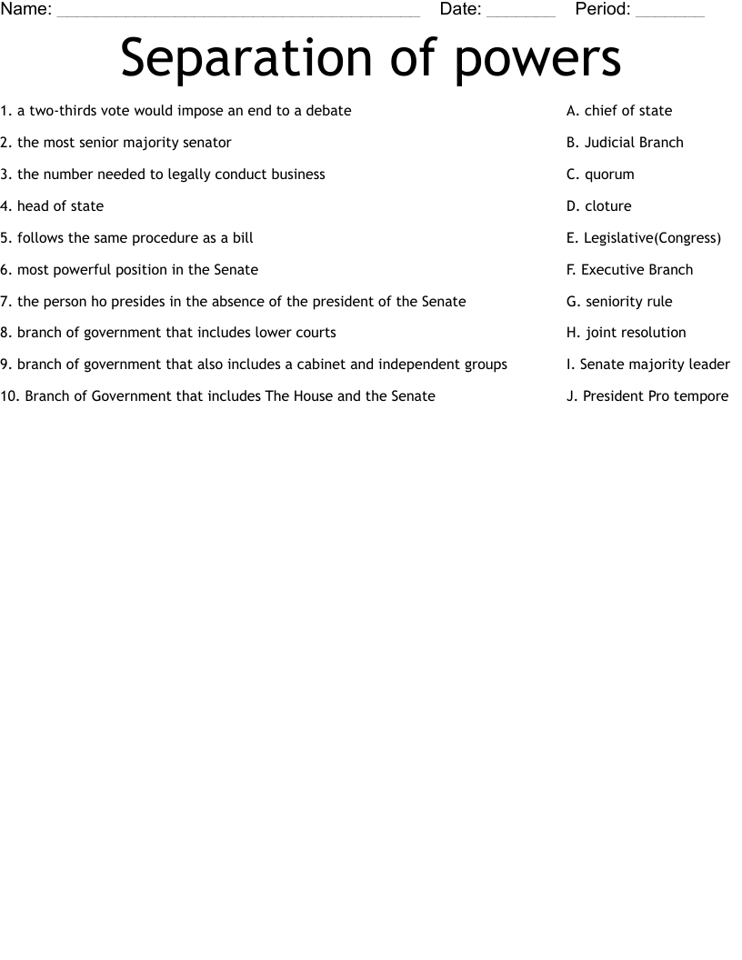 Separation Of Powers Worksheet WordMint Separation Of Powers Worksheet WordMint