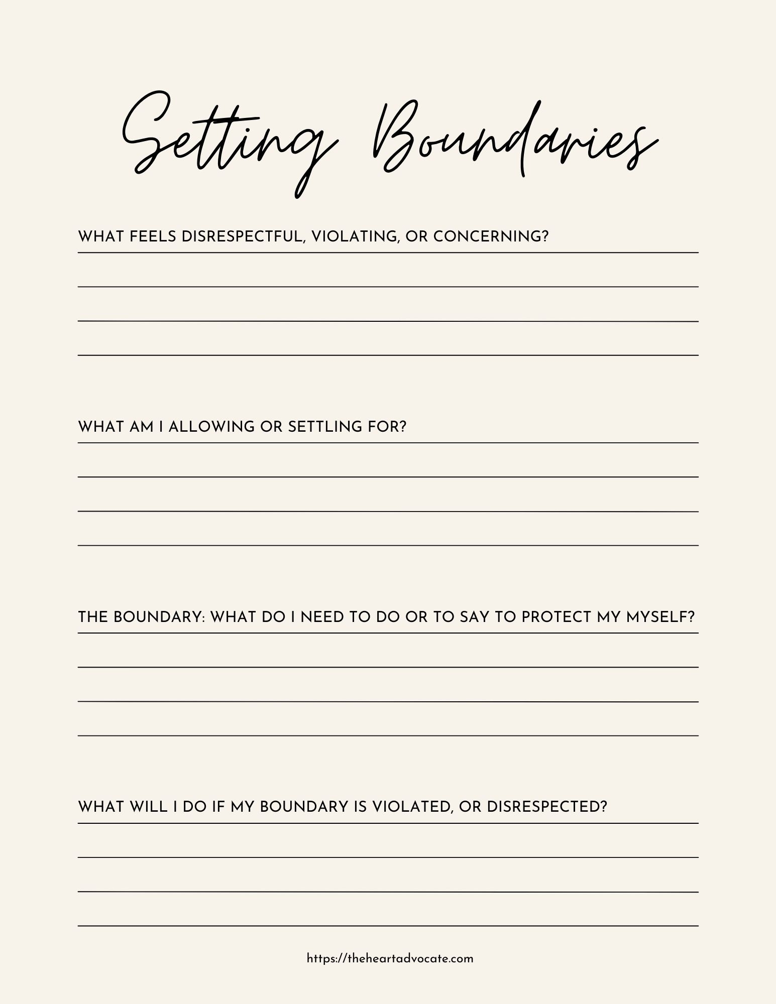 Setting Boundaries Worksheet Free Printable
