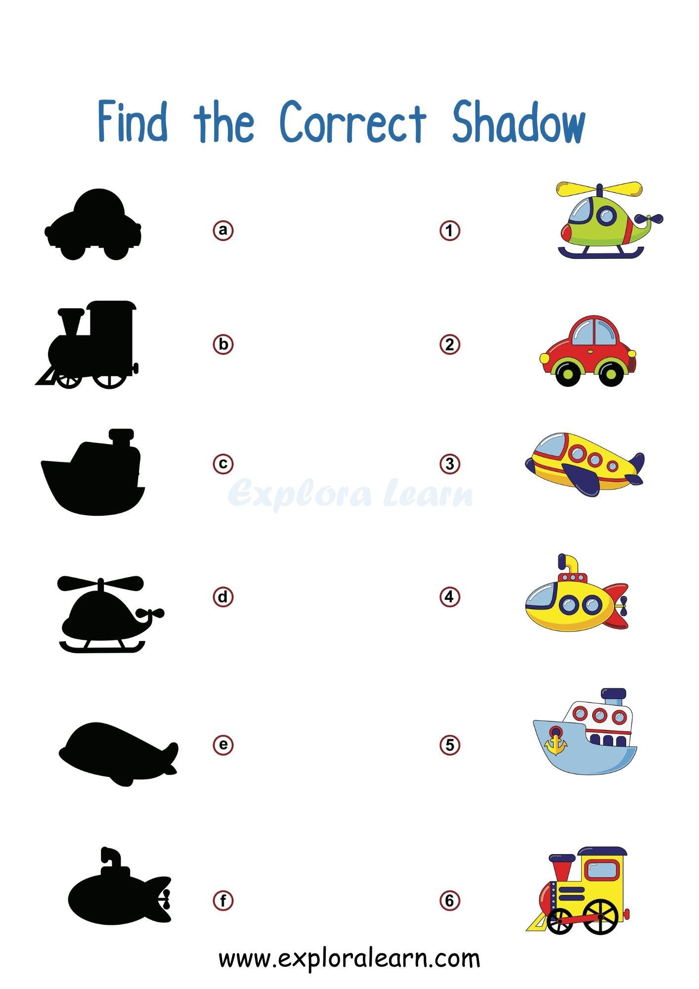 Shadow Matching Worksheets For Preschool And Kindergarten 2 To 6 Years Kids