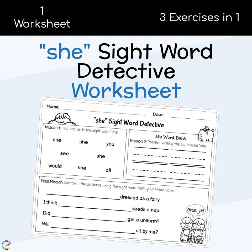 She Sight Word Detective Worksheet