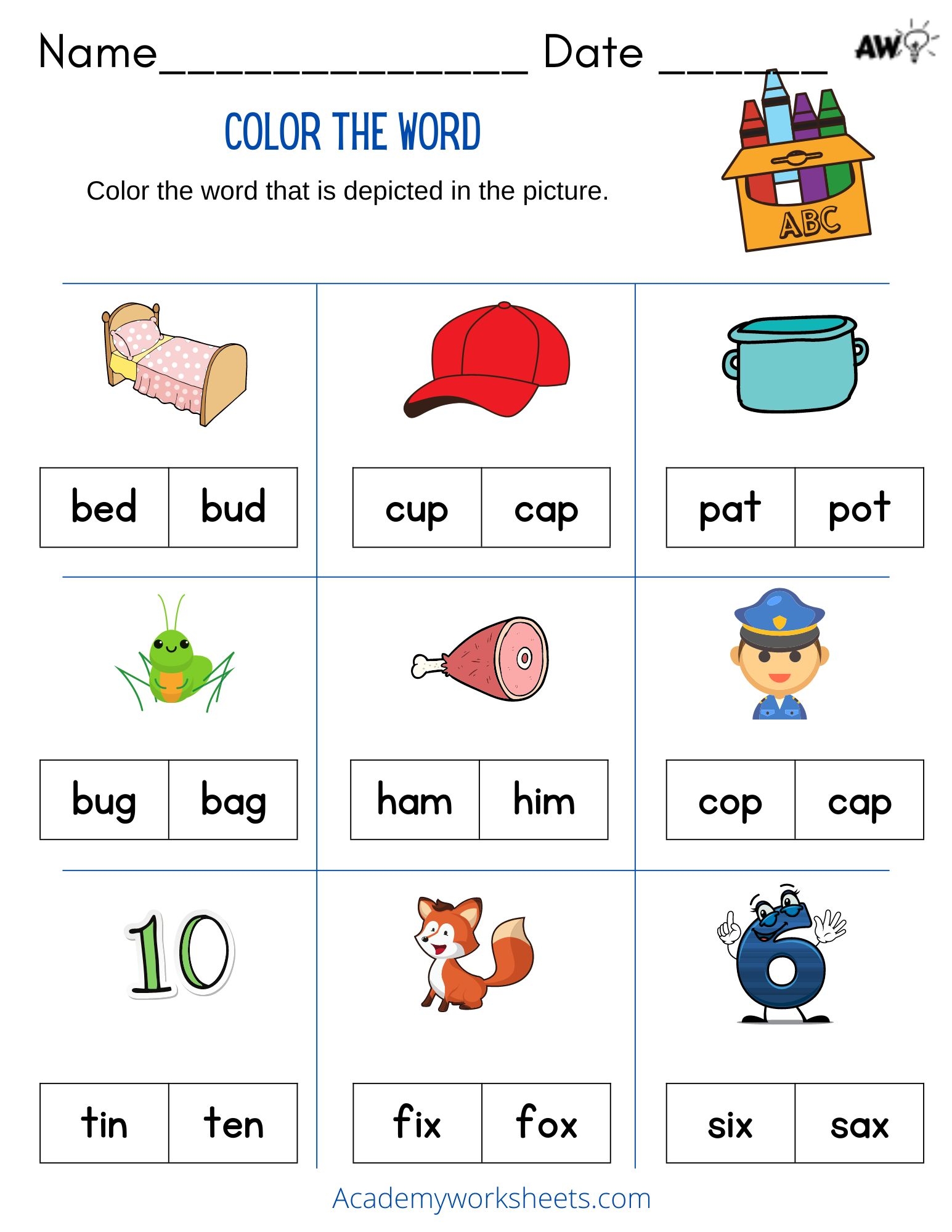 Kindergarten Cvc Words With Pictures Worksheets