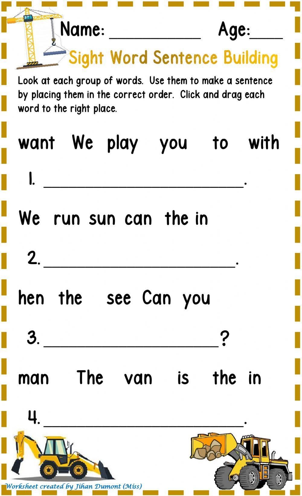 Sight Word Sentence Building Interactive Worksheet Live Worksheets Worksheets Library