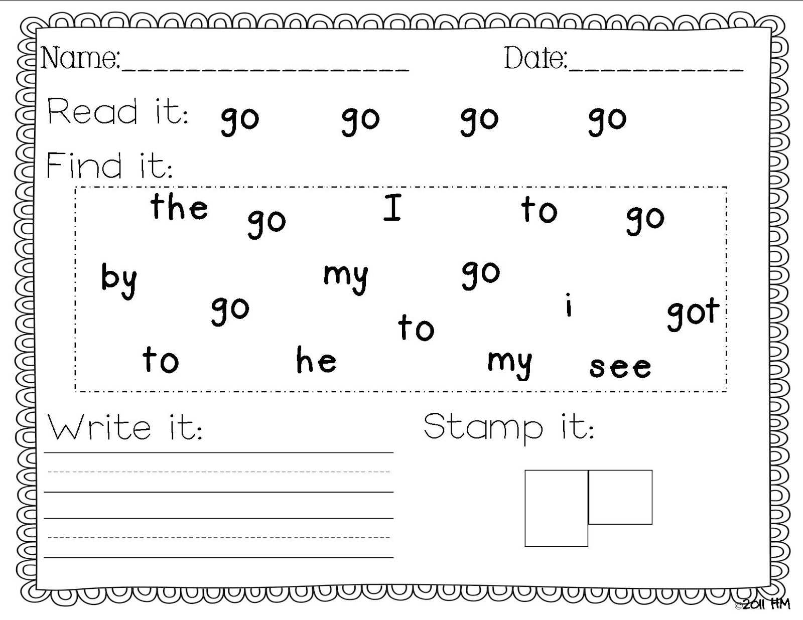 Writing Worksheets For Kindergarten Sight Words