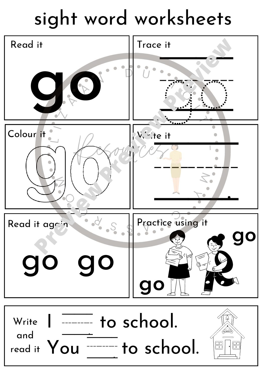 Kindergarten Worksheet Sight Words Go