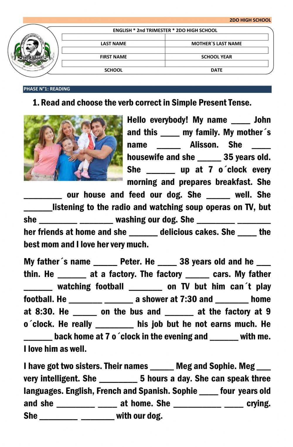 Simple Present Tense Reading Worksheet Simple Present Tense Reading Worksheet