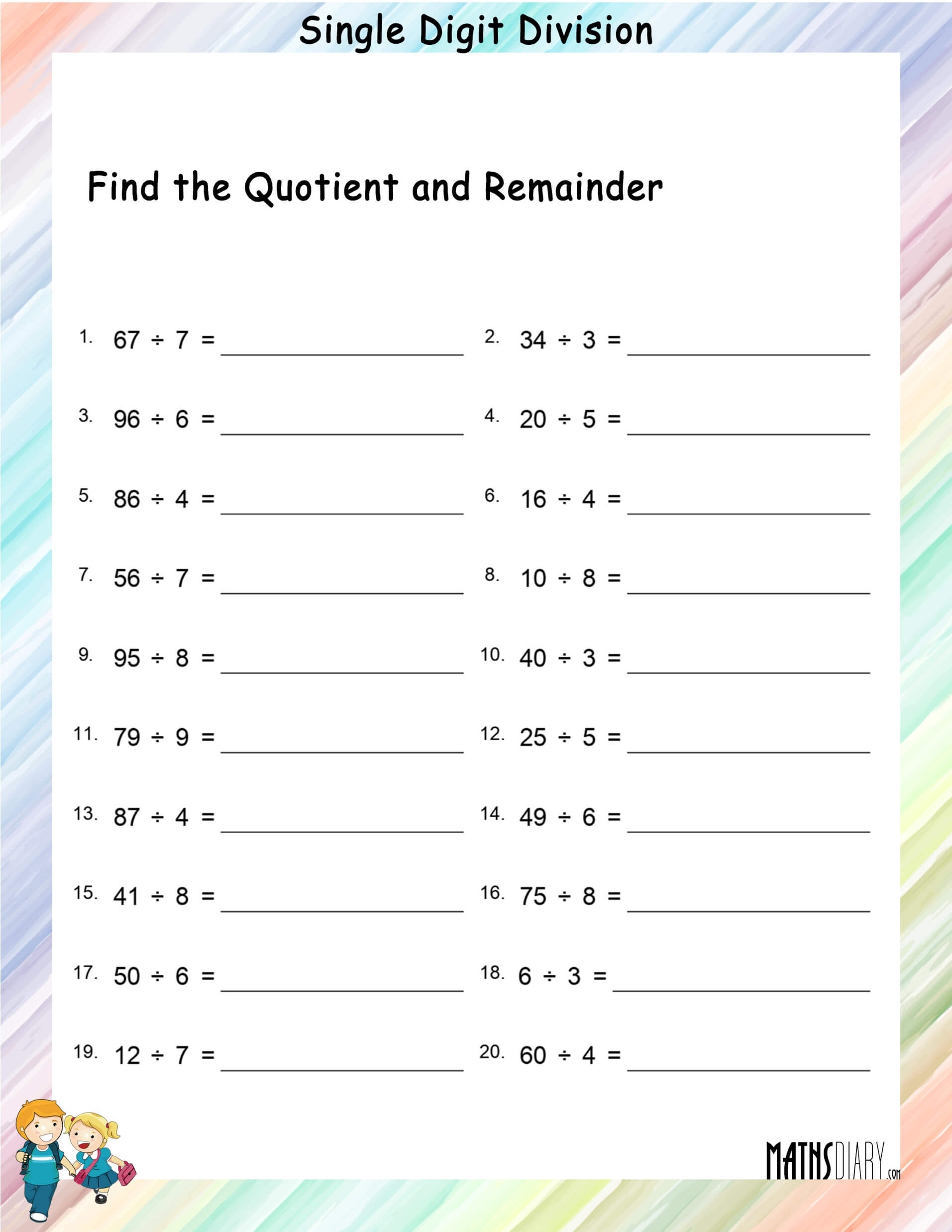 Single Digit Division Worksheets Math Worksheets MathsDiary Worksheets Library