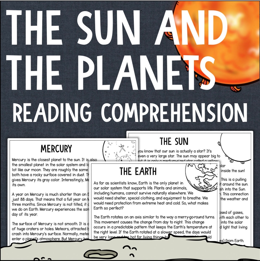 SOLAR SYSTEM Sun Planets Reading Worksheets Passages With Comprehension Questions Homeschool Printables 3rd 4th Grade Etsy