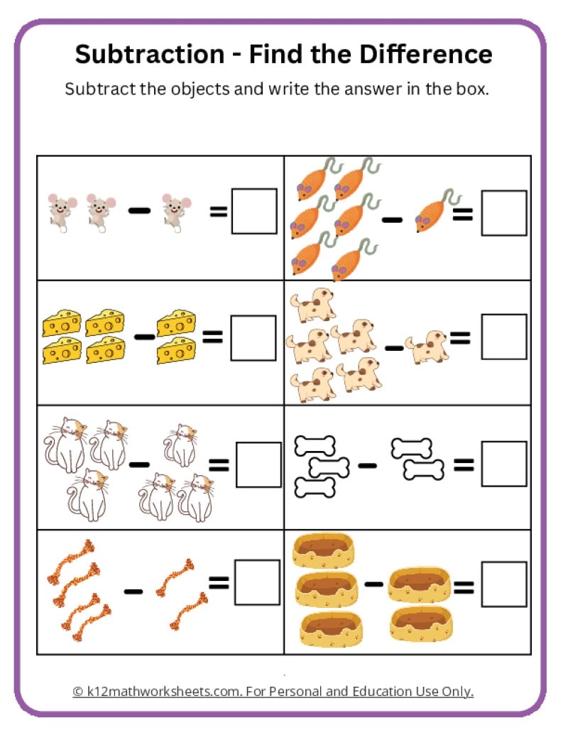 Free Subtraction Worksheets For Kindergarten Free Subtraction Worksheets For Kindergarten