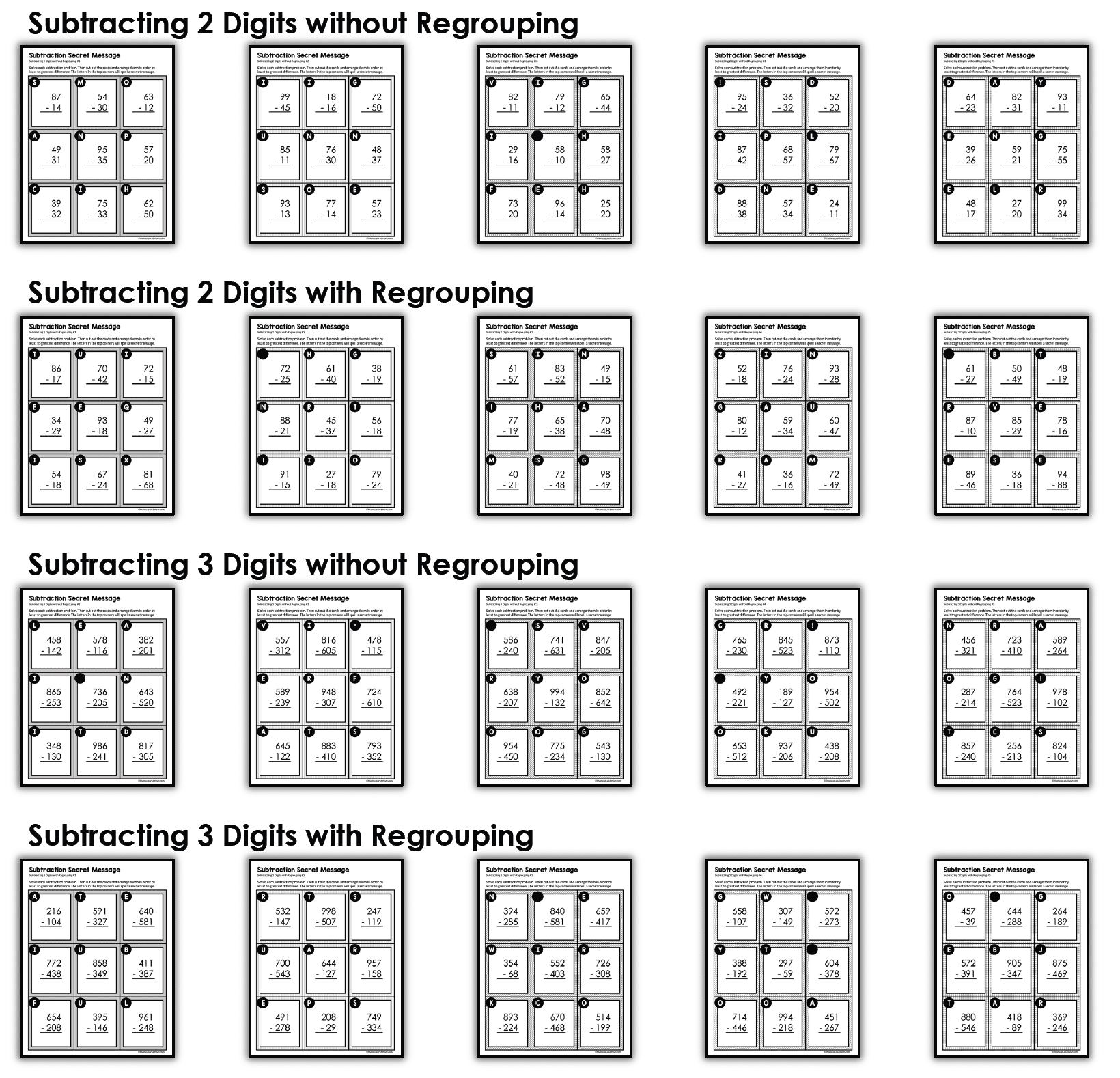 Subtraction Secret Message Worksheets The Measured Mom