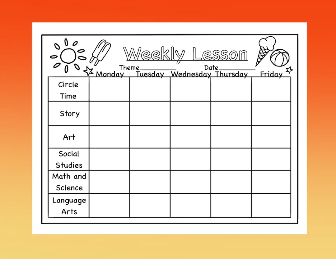 Summer Preschool daycare Lesson Plan Template Etsy UK