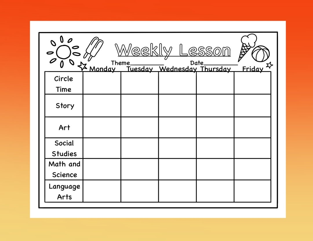 Preschool Lesson Plan Printable Template