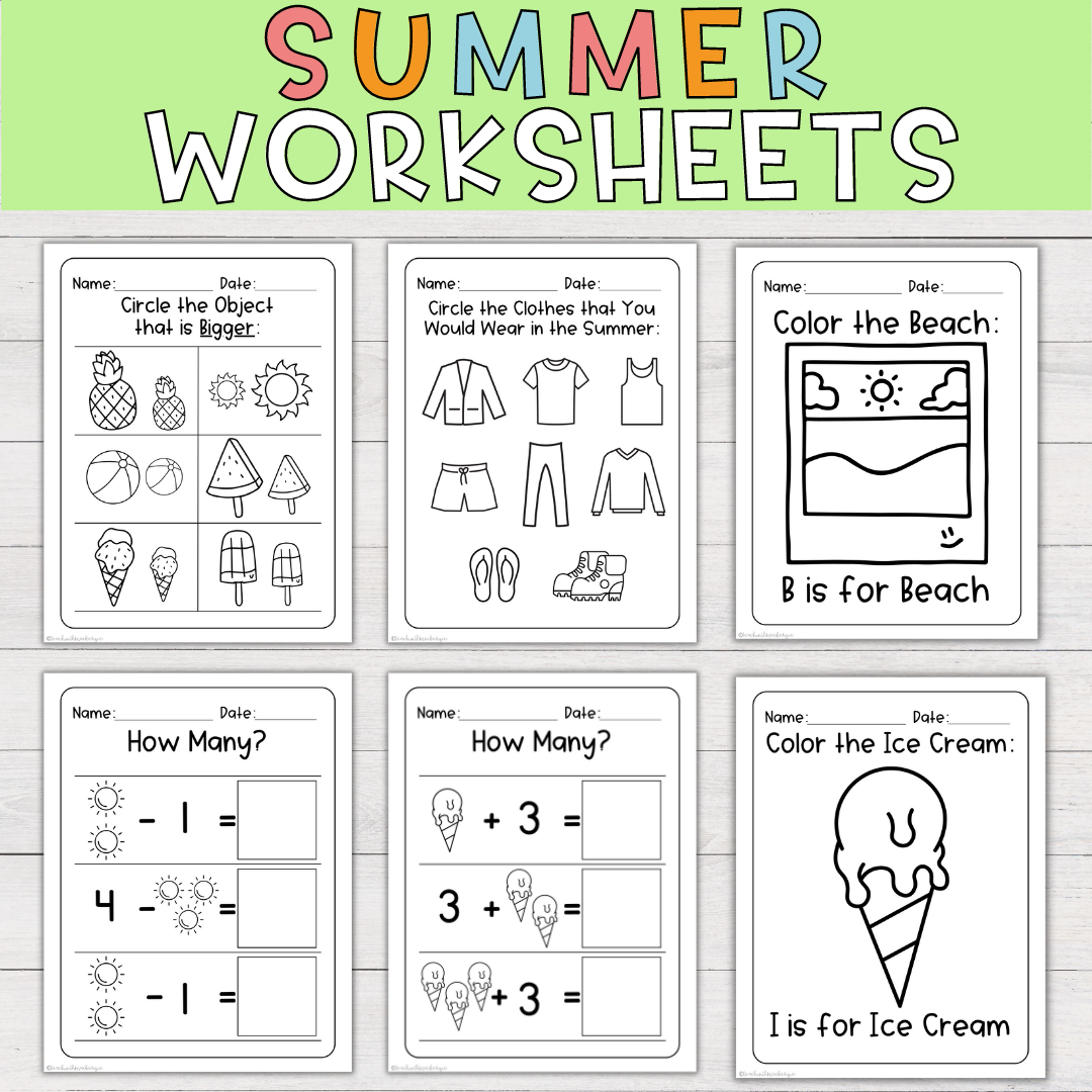 Summer Worksheet Bundle For Preschool And Kindergarten