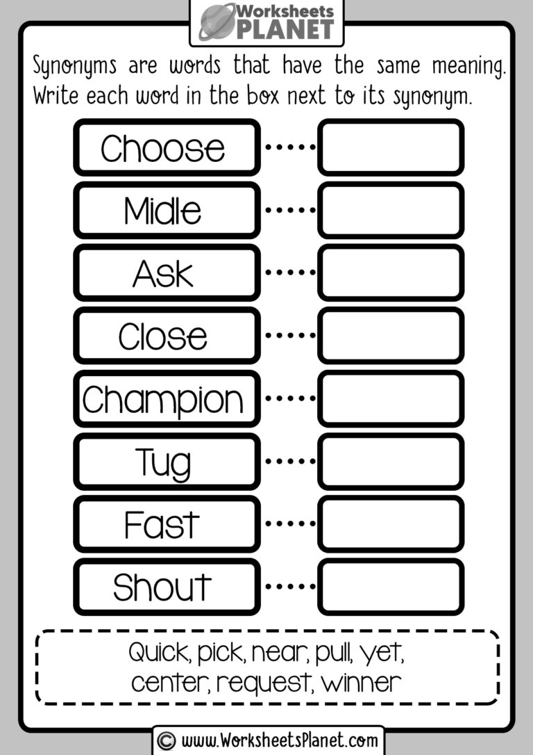 Synonyms Worksheets Learning Use Of Synonyms