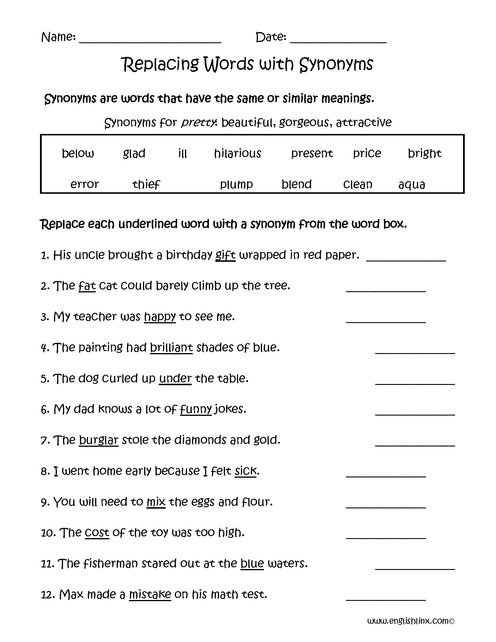 Synonyms Worksheets Replacing Words With Synonyms Worksheets Synonyms Worksheets Replacing Words With Synonyms Worksheets
