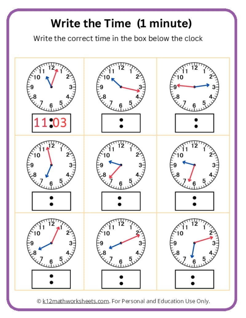 Free Time Telling Worksheets Printable