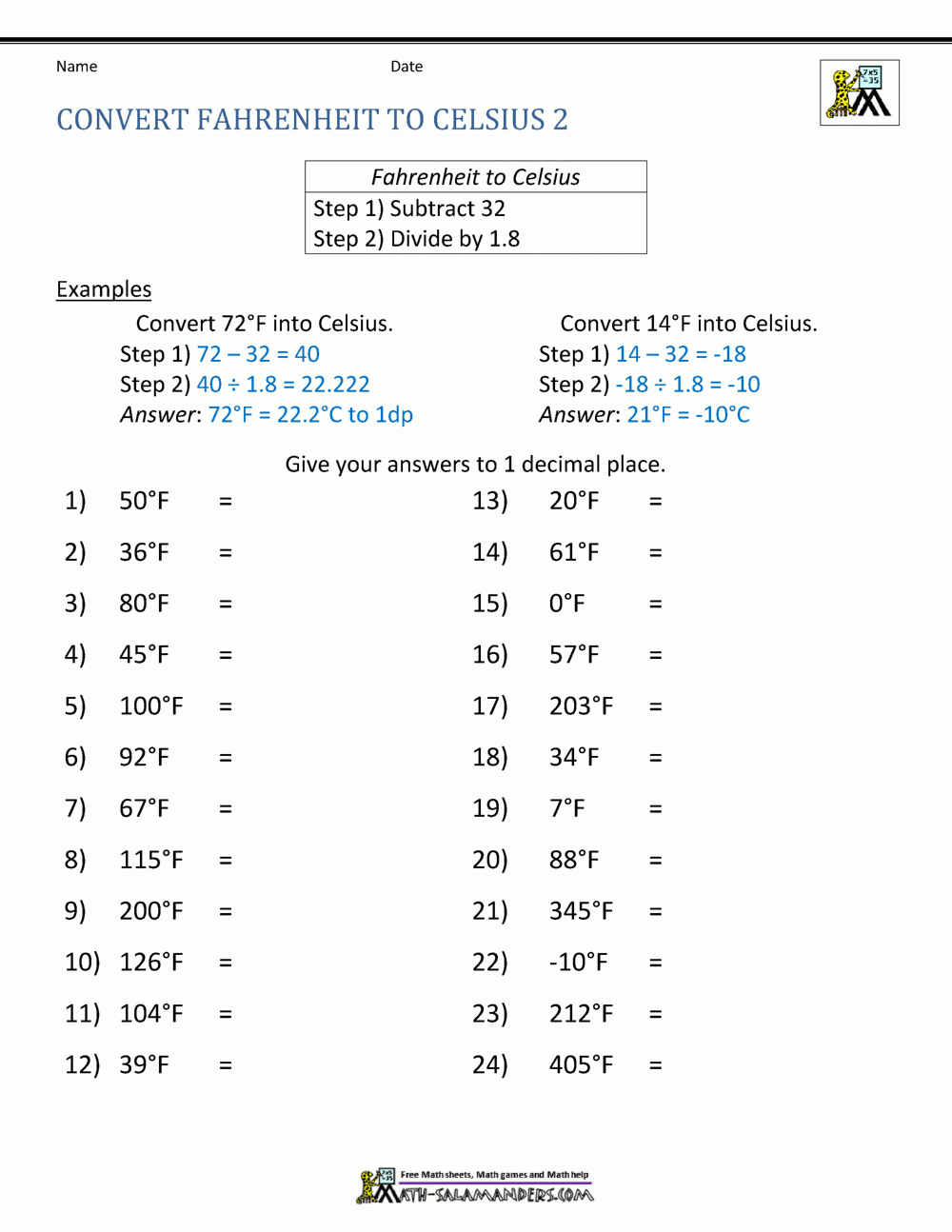 Temperature Conversion Worksheet Temperature Conversion Worksheet